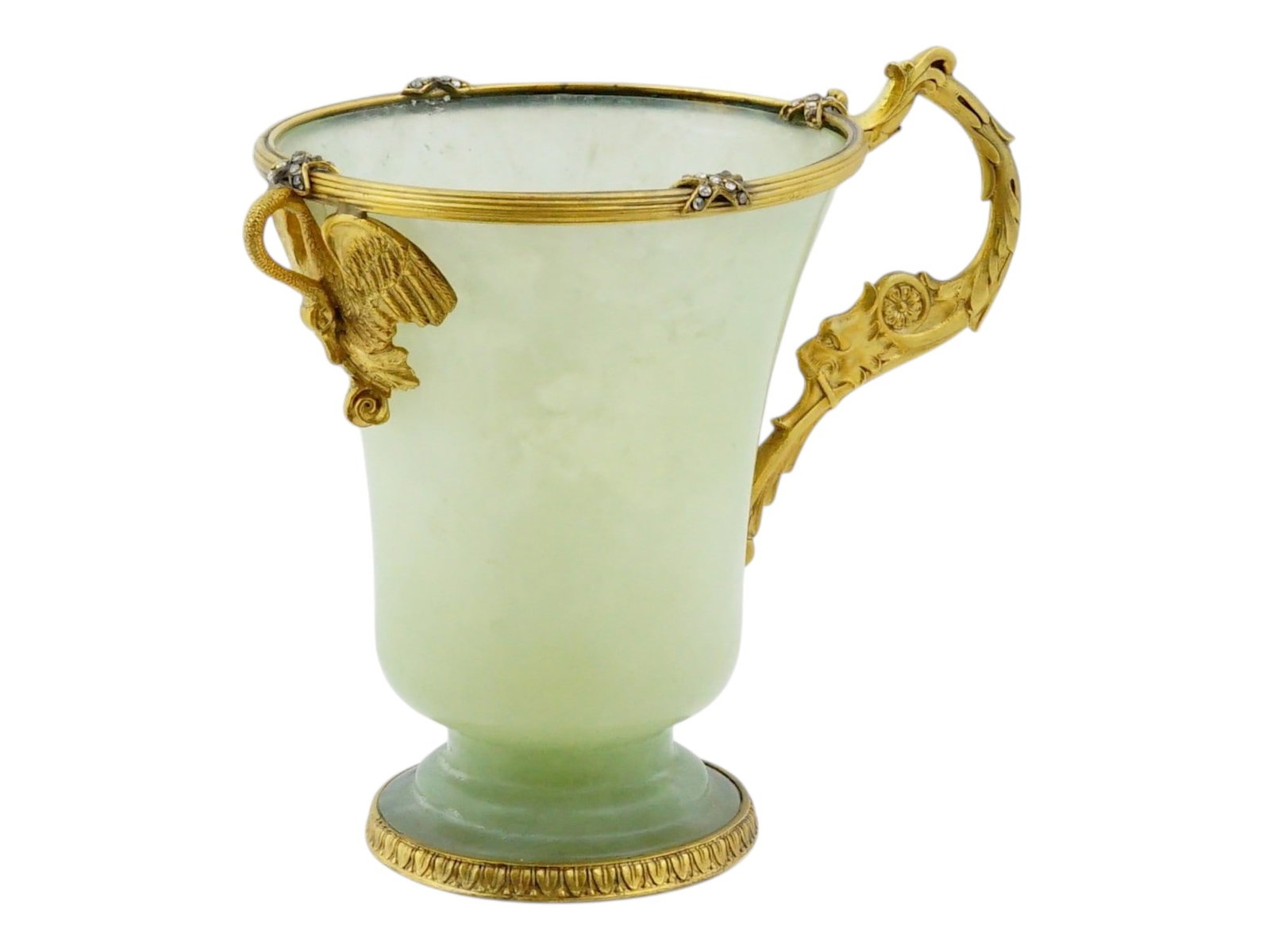 RUSSIAN GILT SILVER NEPHRITE JADE CUP W DIAMONDS (1 of 12)
