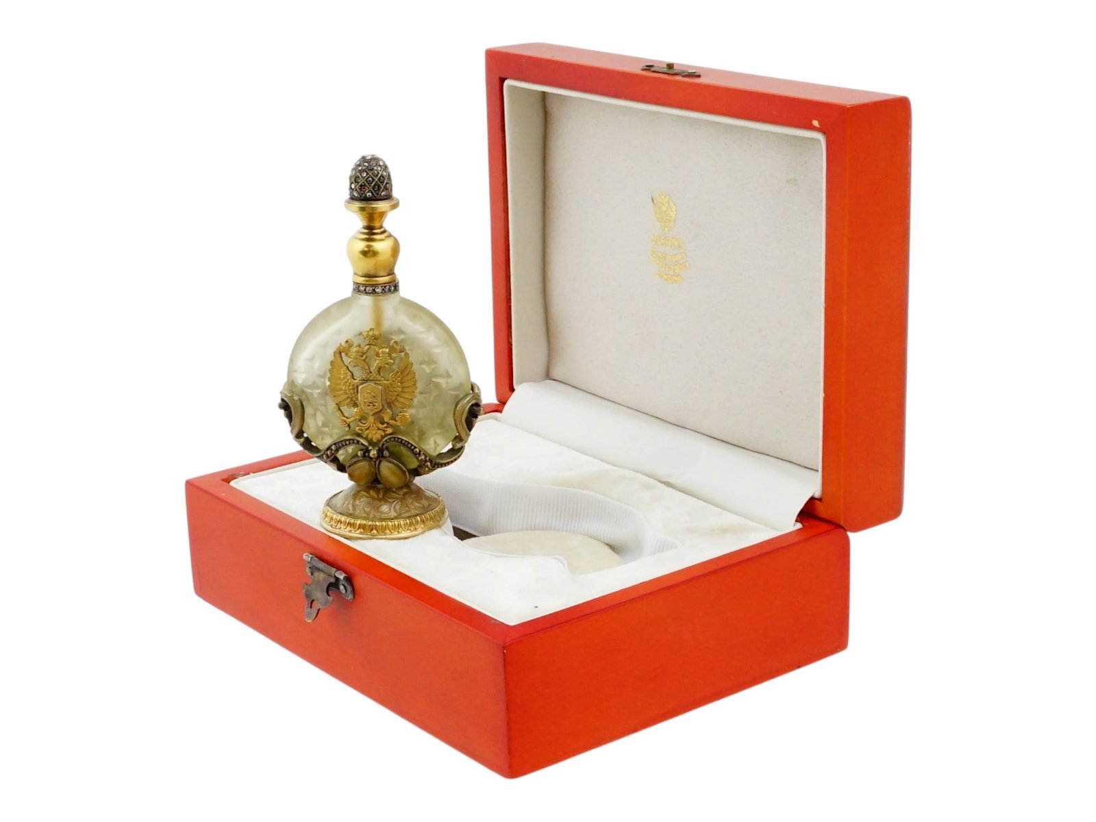 RUSSIAN SILVER DIAMOND ENAMEL PERFUME BOTTLE IN BOX (1 of 12)