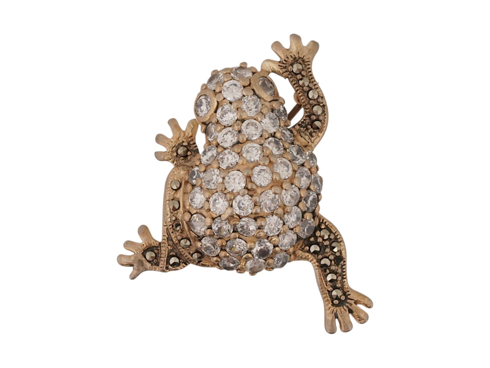 VINTAGE STERLING SILVER FIGURAL FROG BROOCH W CRYSTALS (1 of 7)