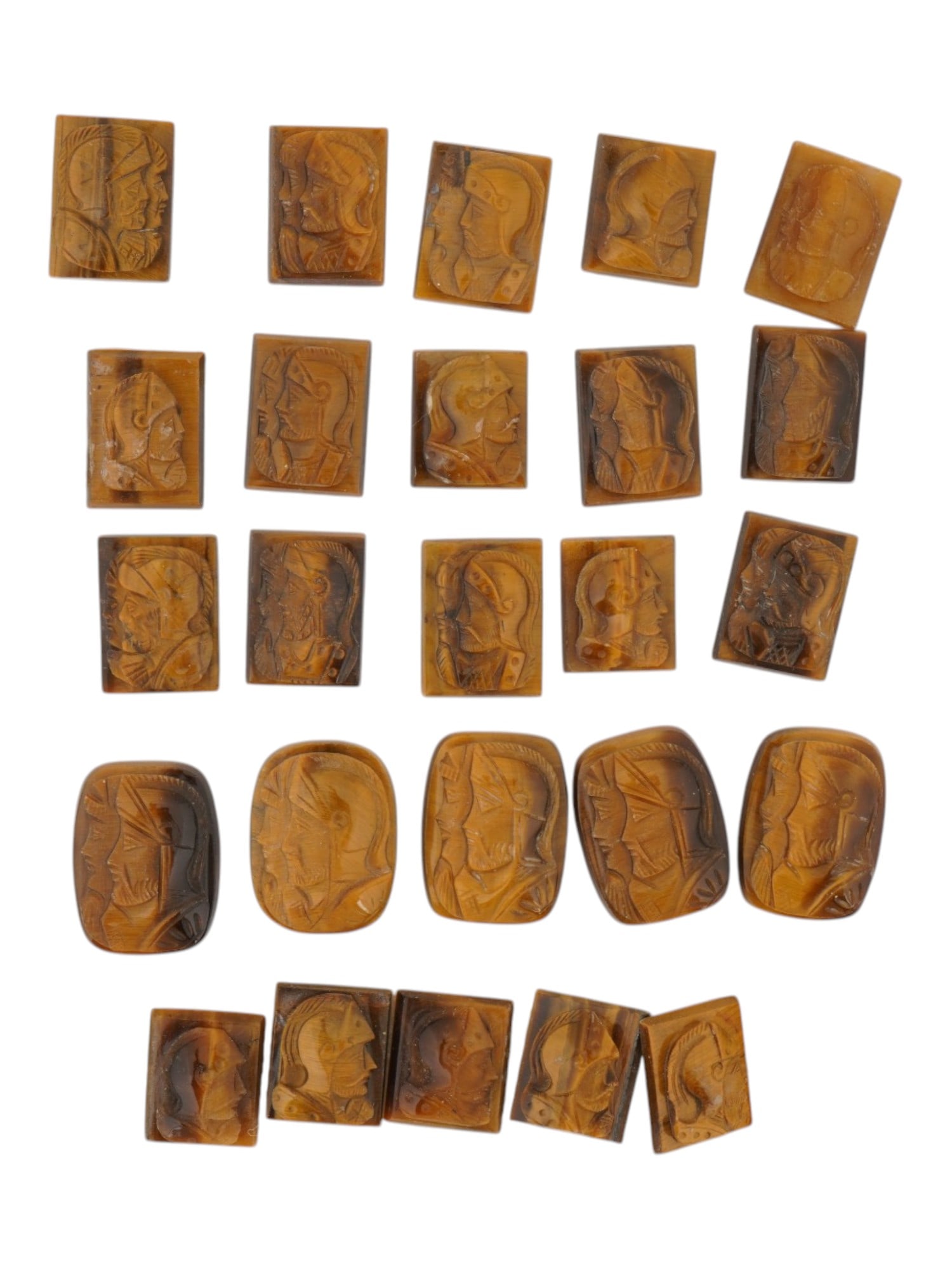 COLLECTION OF 25 HAND CARVED TIGERS EYE STONE CAMEOS (1 of 5)