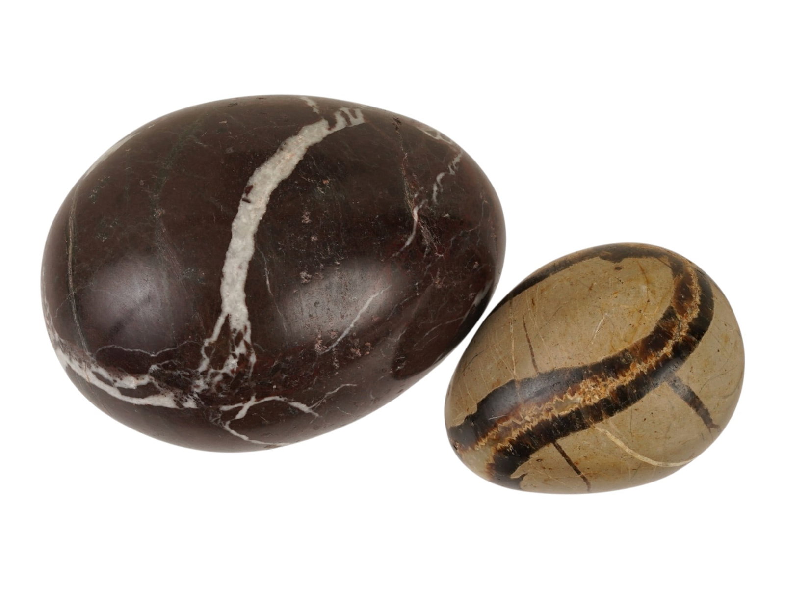 LOT OF TWO HAND CARVED AND POLISHED STONE EGGS (1 of 5)