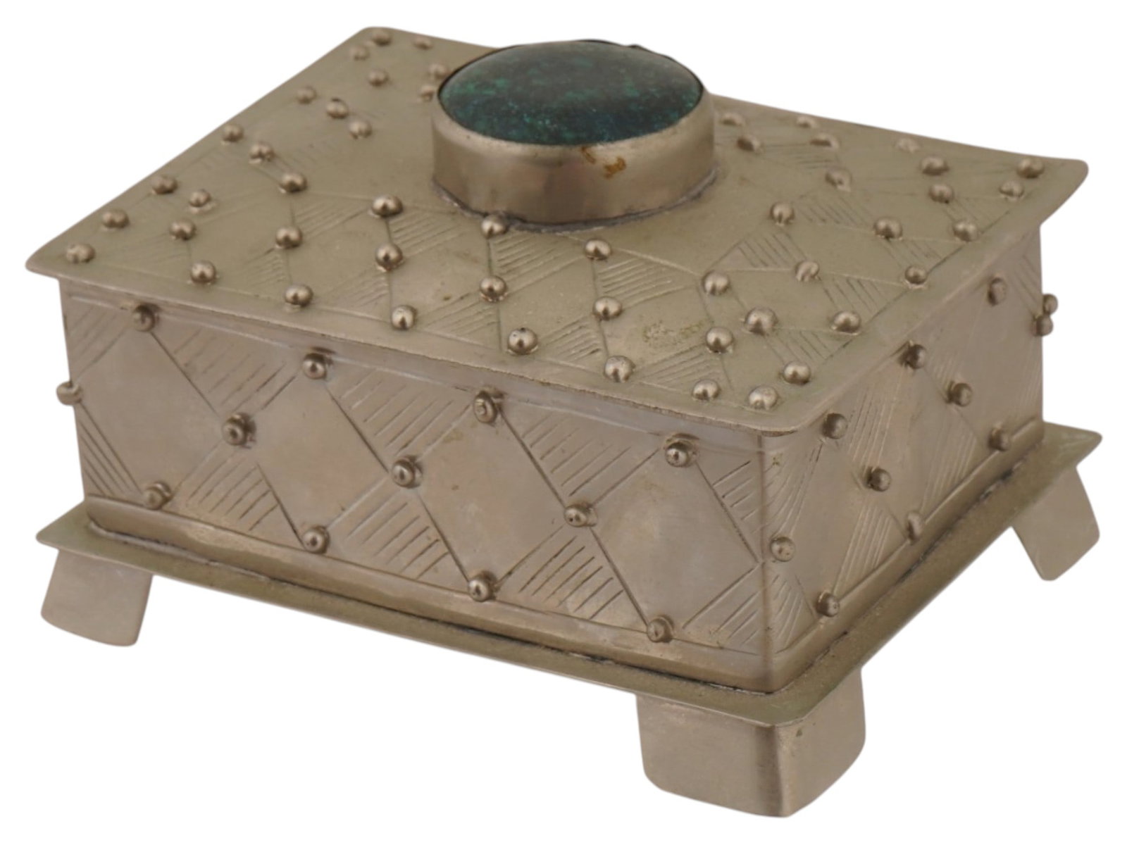 NAVAJO STYLE SILVER AND TURQUOISE TRINKET BOX (1 of 9)
