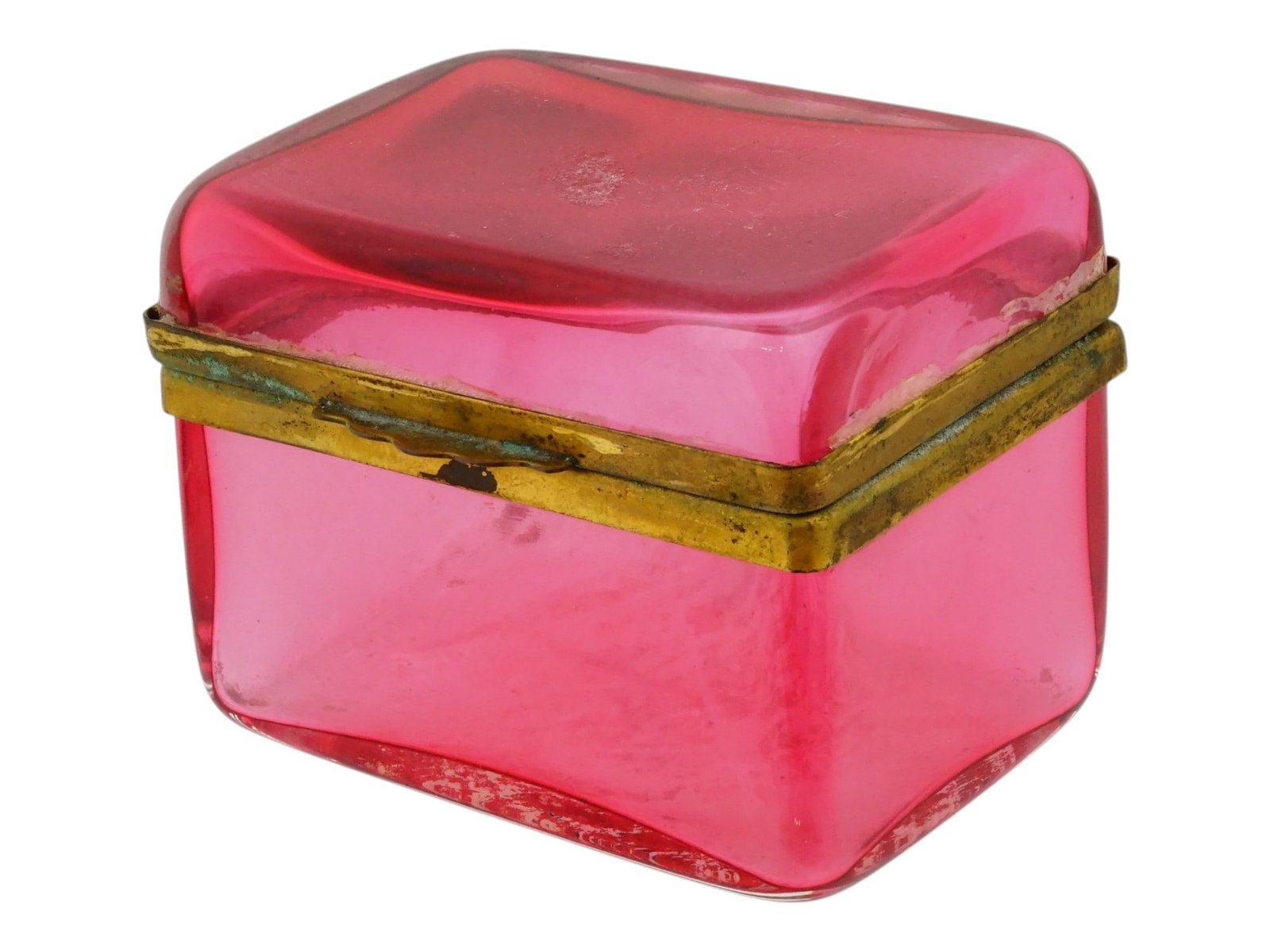 ANTIQUE FRENCH LIDDED CRANBERRY GLASS VANITY BOX (1 of 10)