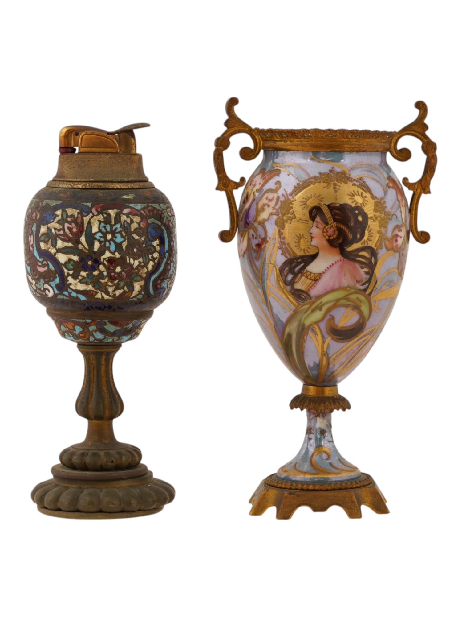 ENAMELED LIGHTER AND FRENCH SEVRES PORCELAIN VASE (1 of 9)