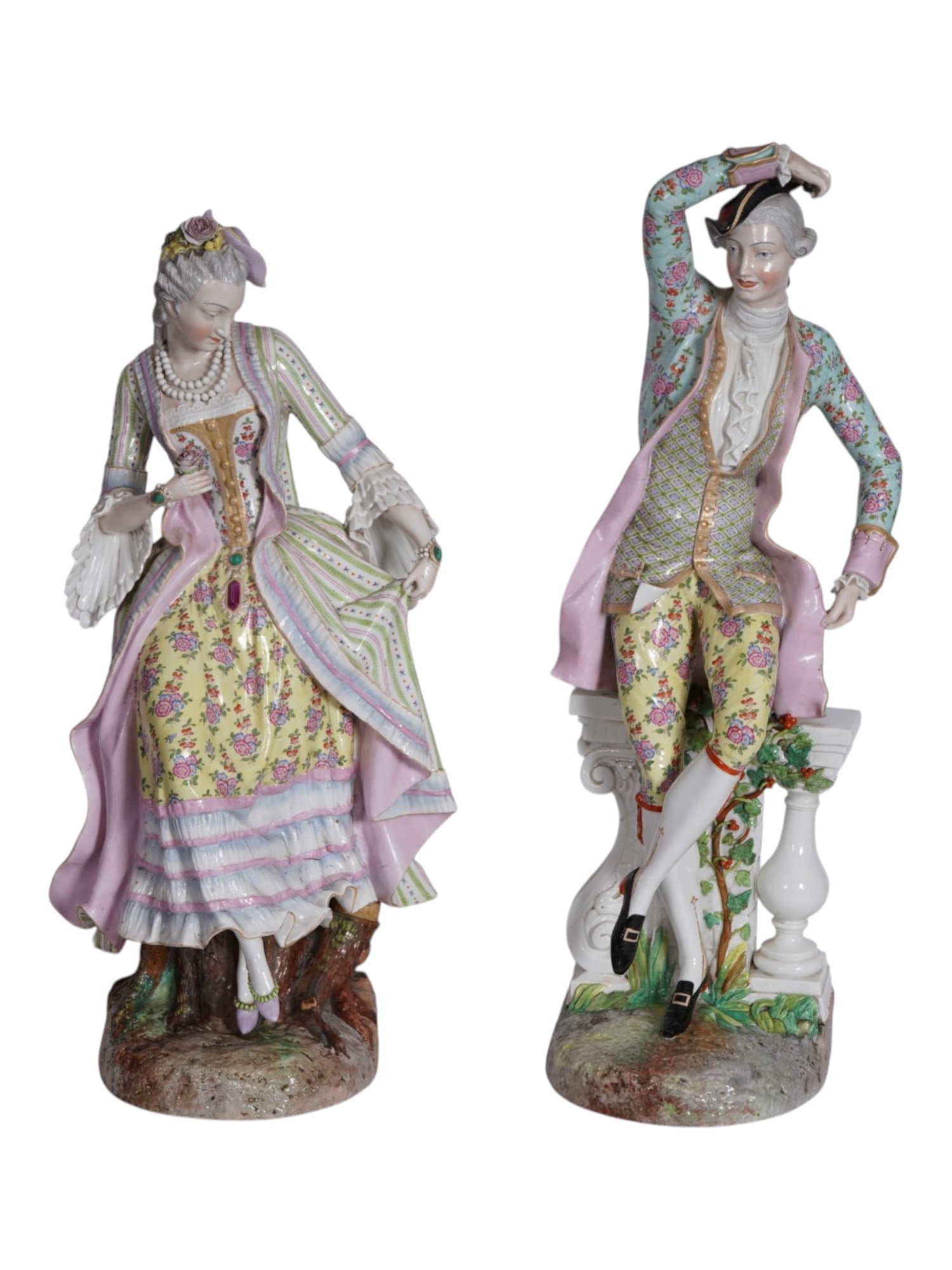 PAIR OF ANTIQUE MEISSEN POLYCHROME PORCELAIN FIGURES (1 of 13)
