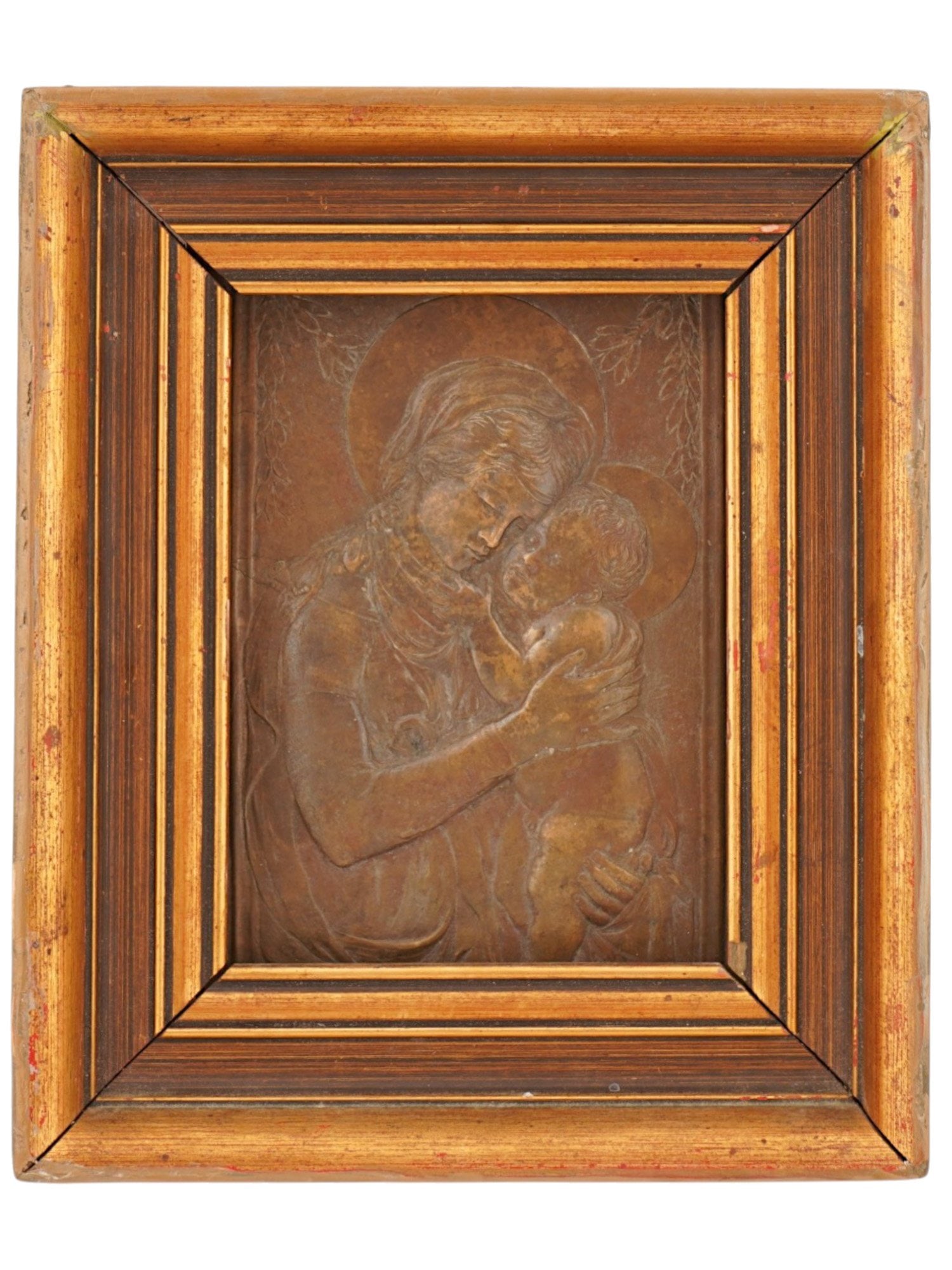 ANTIQUE 18TH CENTURY METAL WALL PLAQUE MADONNA W CHILD (1 of 3)