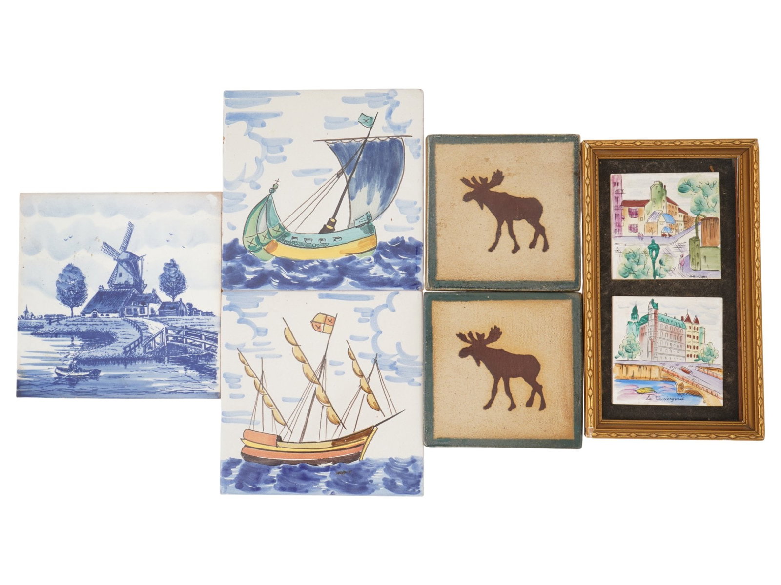 VINTAGE EUROPEAN HAND PAINTED DECORATIVE TILES (1 of 7)