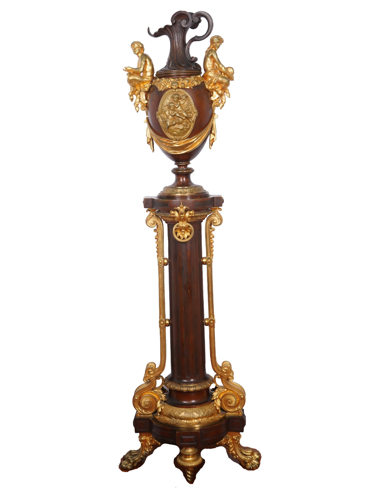ANTIQUE EMPIRE NAPOLEON III GILT BRONZE EWER W PEDESTAL (1 of 8)