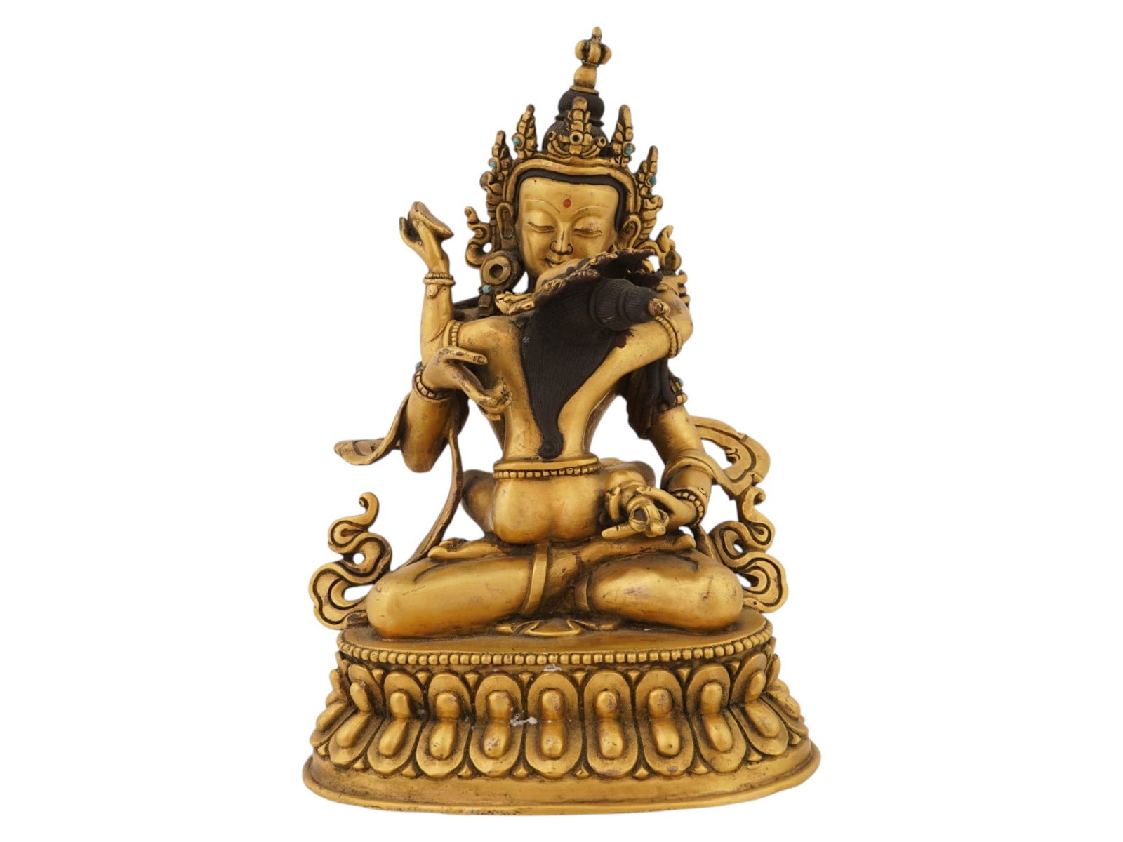 INDIAN EROTIC BRONZE FIGURINE YAB YUM: An Indian bronze sculpture of Yab-Yum, a common symbol in the Tibetan Buddhist art depicting a male deity in union with his female consort. The male figure represents compassion and skillful means, wh