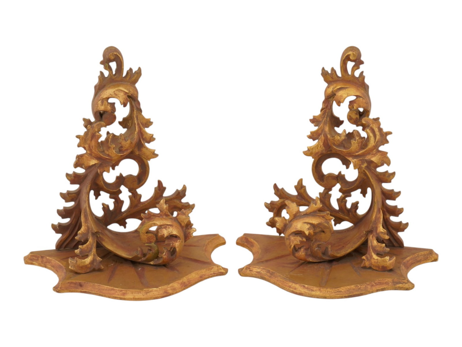 PAIR OF ITALIAN HAND CARVED GILDED WALL BRACKETS (1 of 7)