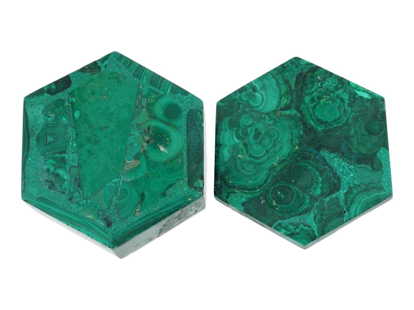 HEXAGONAL SHAPED COVERED MALACHITE STONE PILL BOX - 10