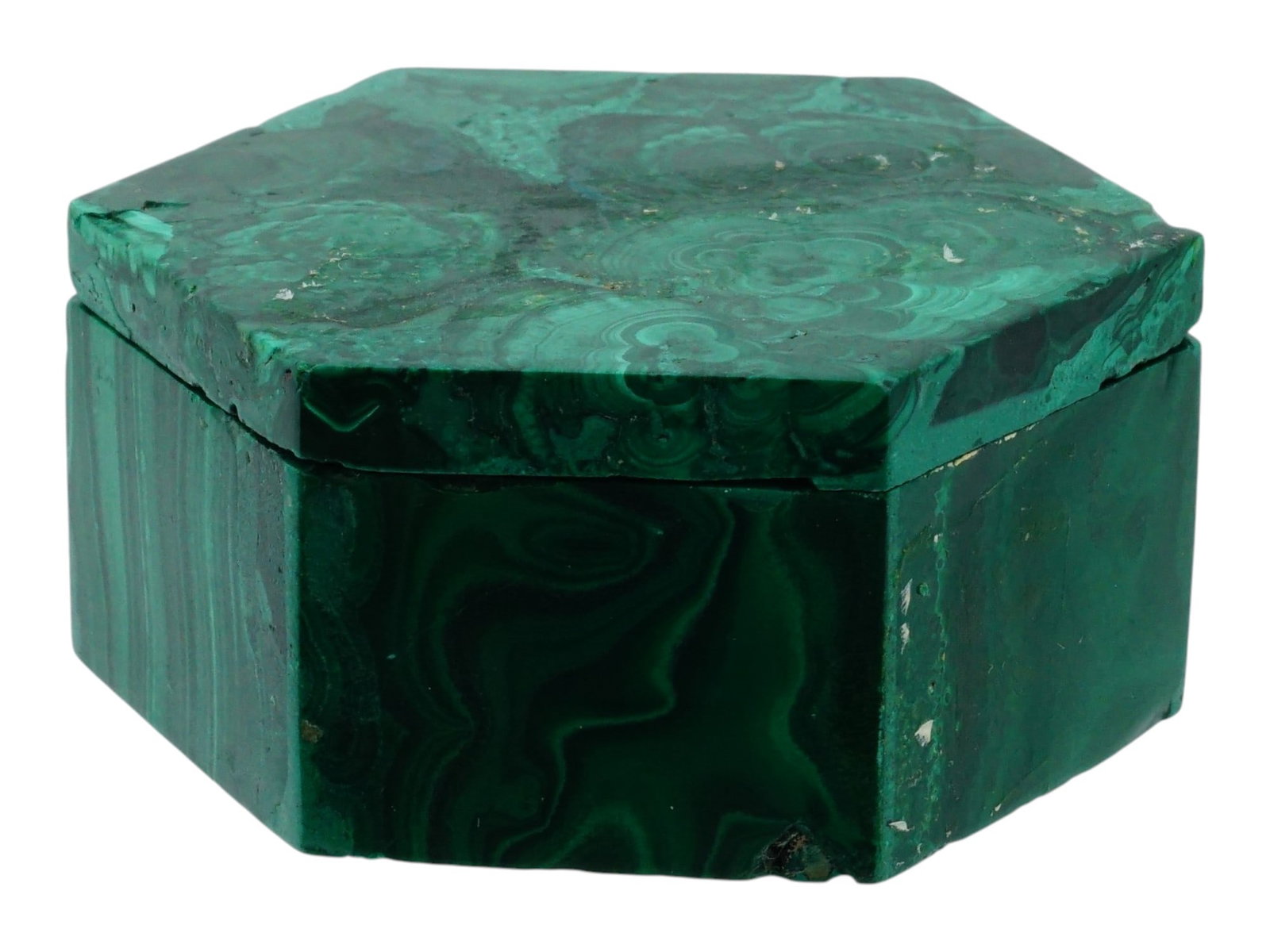 HEXAGONAL SHAPED COVERED MALACHITE STONE PILL BOX (1 of 11)