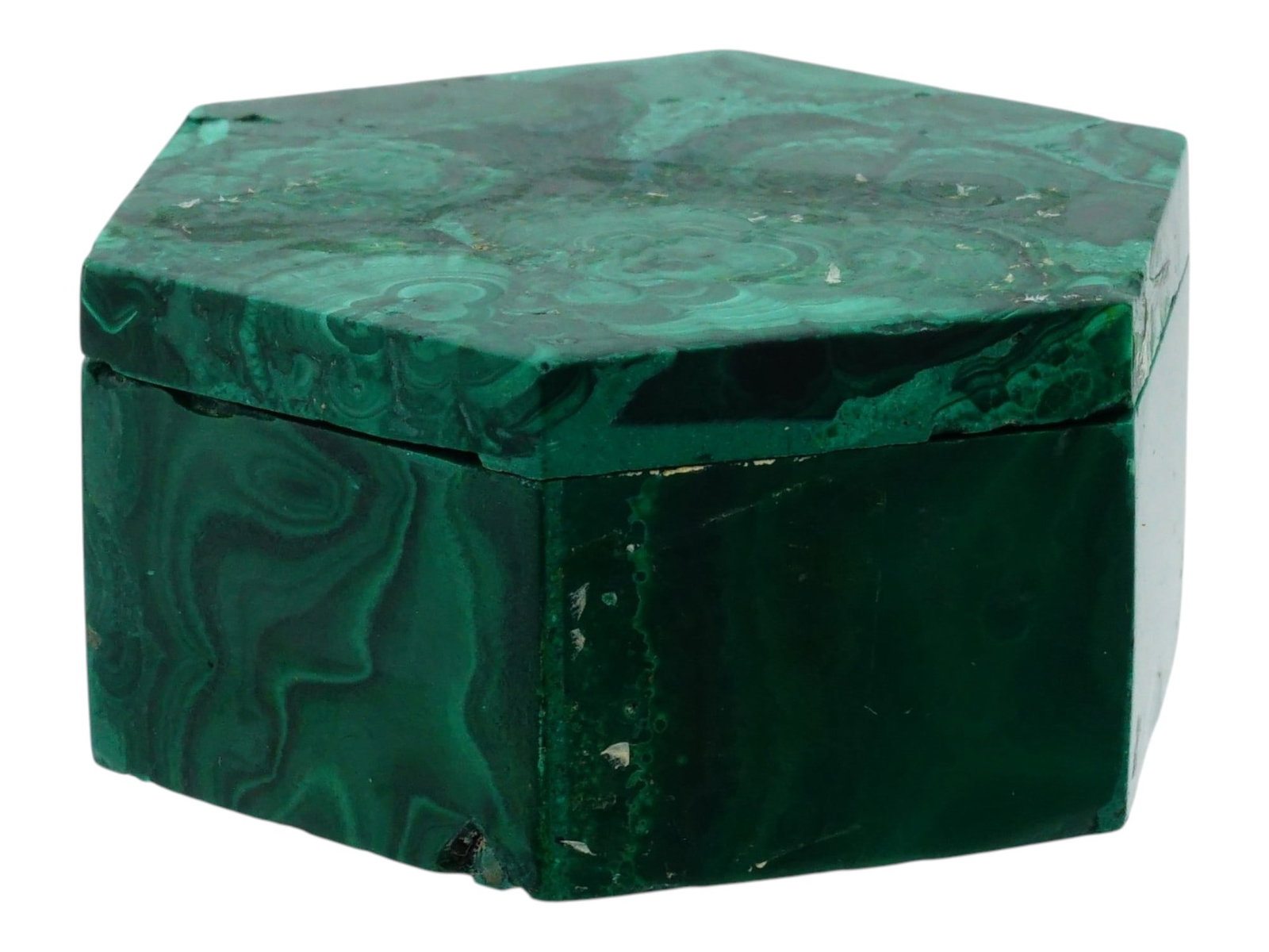 HEXAGONAL SHAPED COVERED MALACHITE STONE PILL BOX - 2