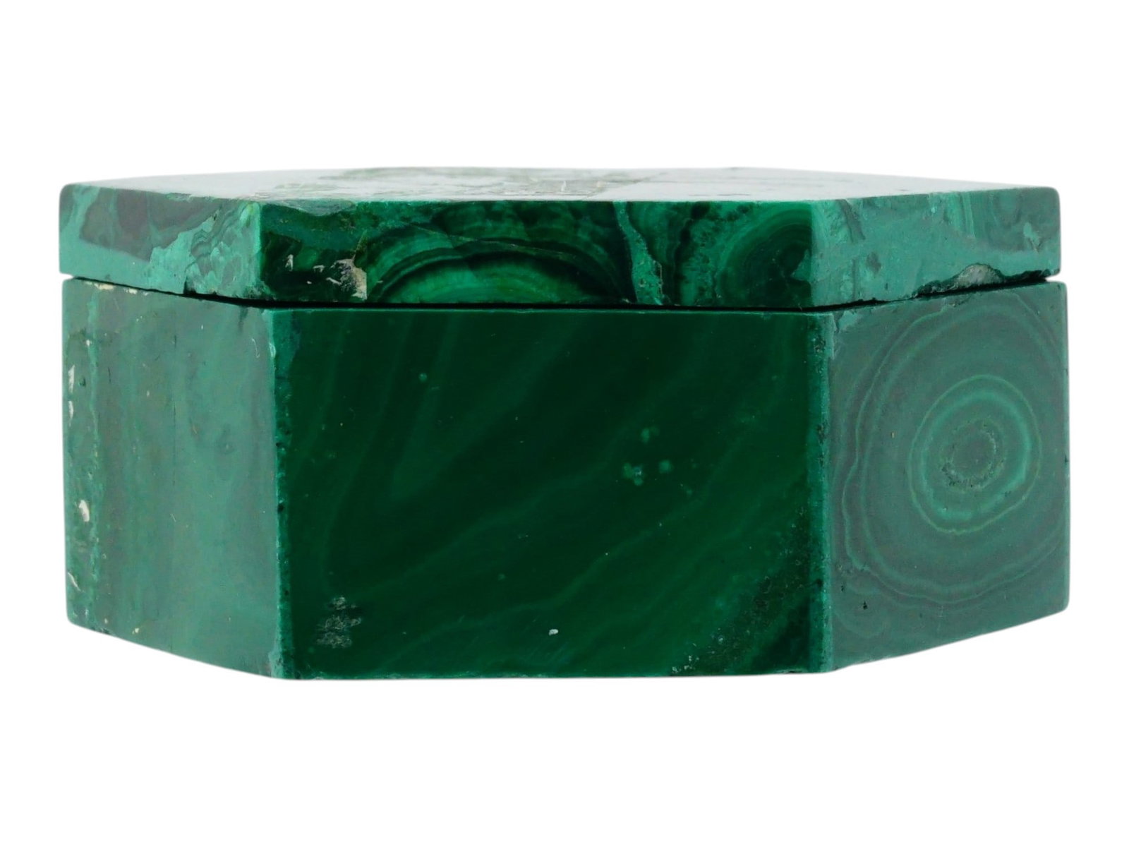 HEXAGONAL SHAPED COVERED MALACHITE STONE PILL BOX - 3