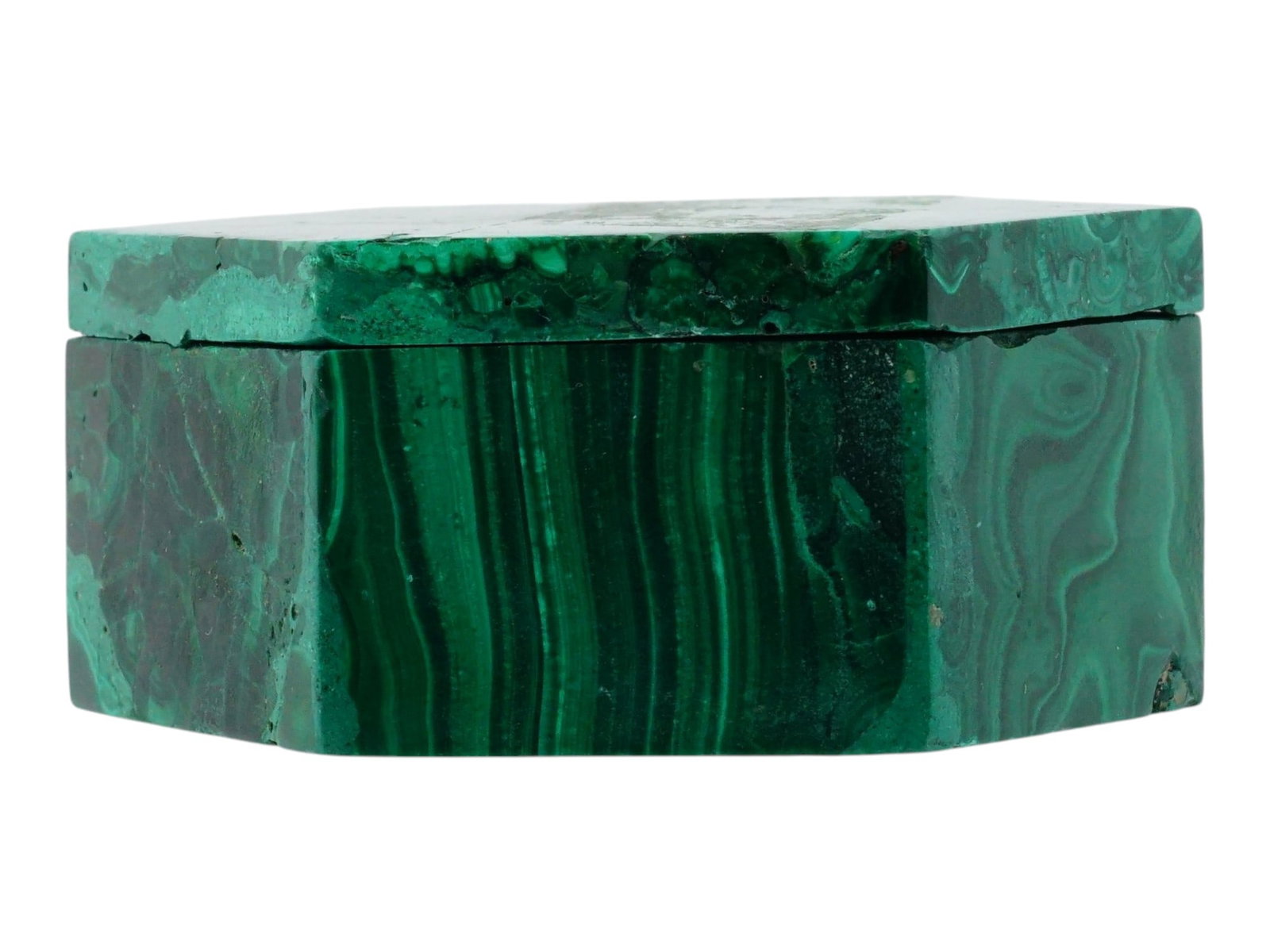 HEXAGONAL SHAPED COVERED MALACHITE STONE PILL BOX - 5