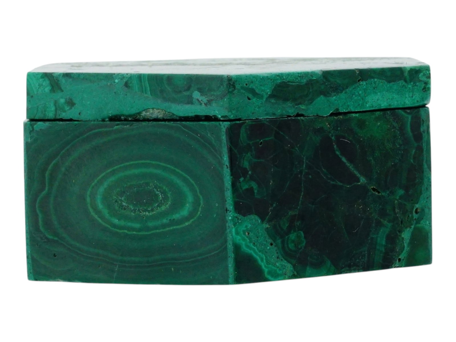 HEXAGONAL SHAPED COVERED MALACHITE STONE PILL BOX - 6