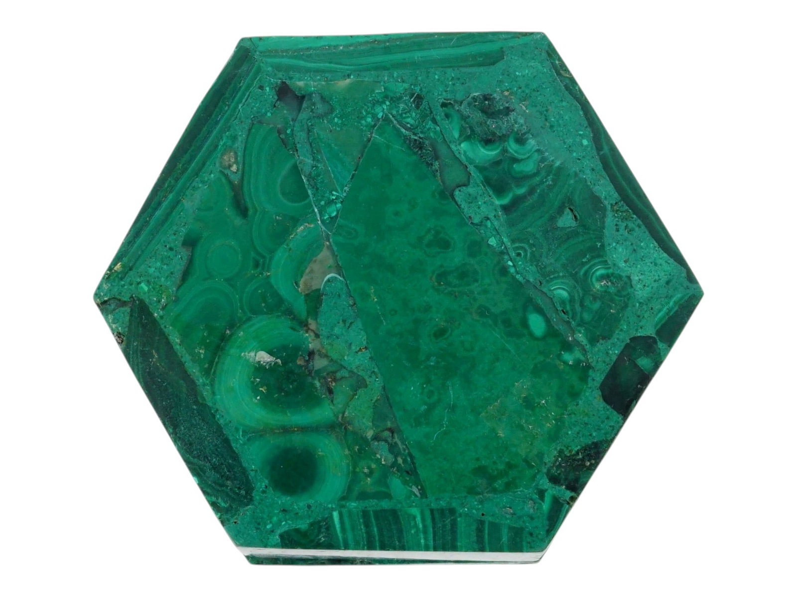 HEXAGONAL SHAPED COVERED MALACHITE STONE PILL BOX - 7