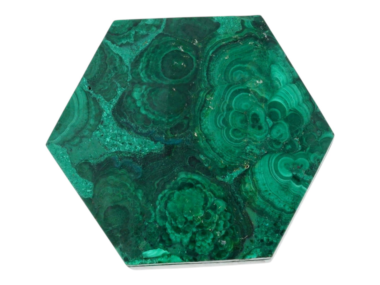HEXAGONAL SHAPED COVERED MALACHITE STONE PILL BOX - 8