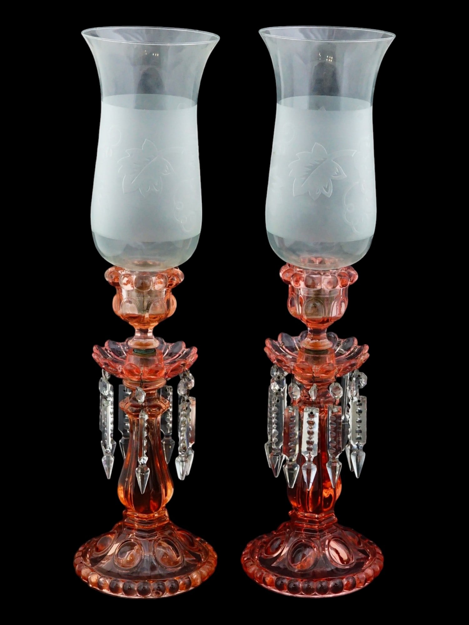 ANTIQUE BACCARAT STYLE RUBY GLASS CANDLE LUSTRES (1 of 6)