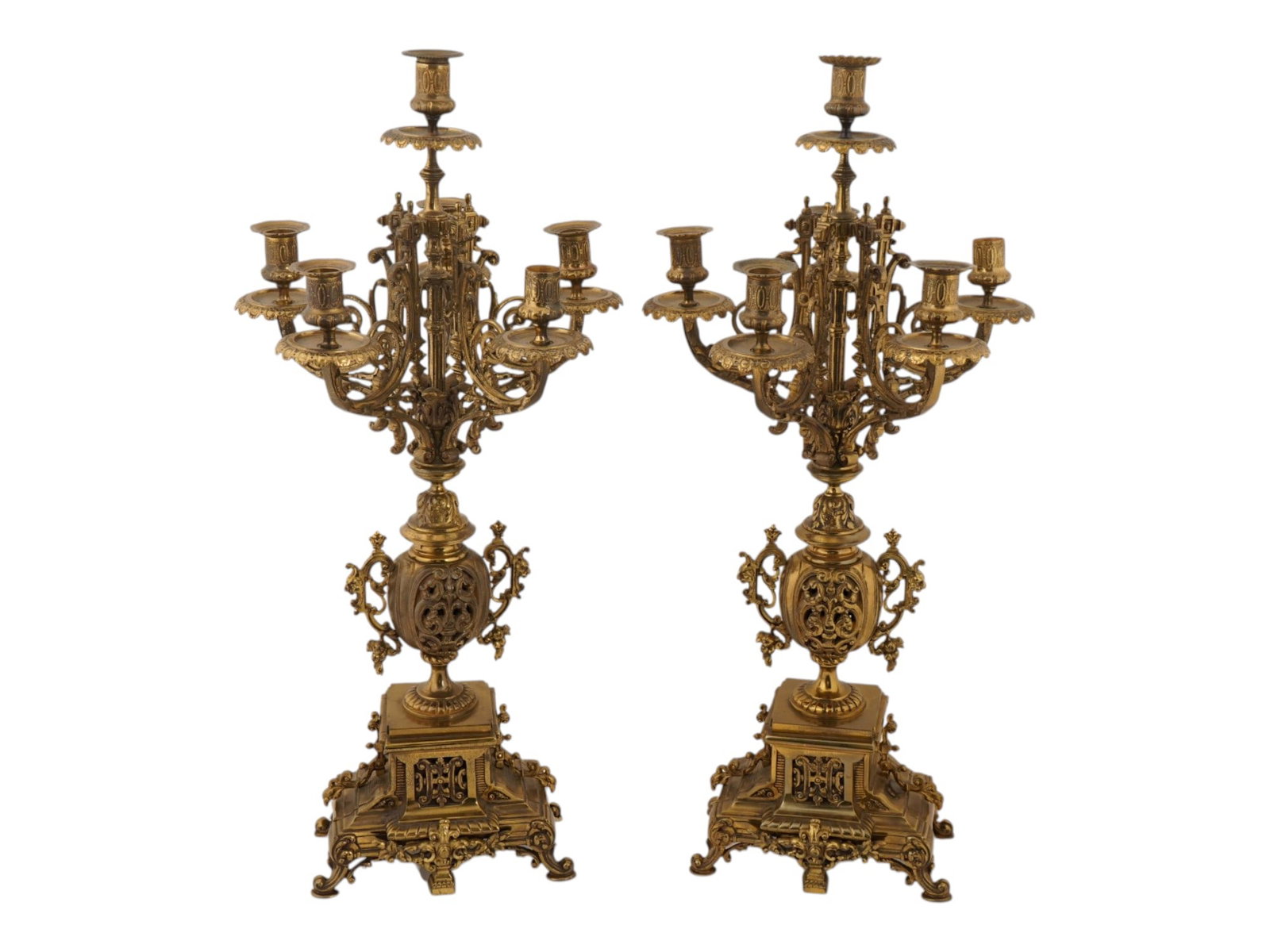 PAIR OF ROCOCO REVIVAL STYLE BRASS CANDELABRAS (1 of 8)