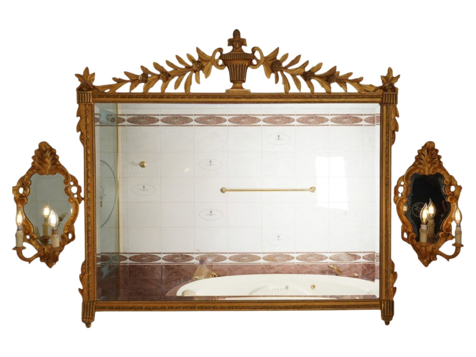 ANTIQUE THREE PIECE FRENCH LOUIS XVI GILTWOOD GARNITURE (1 of 4)