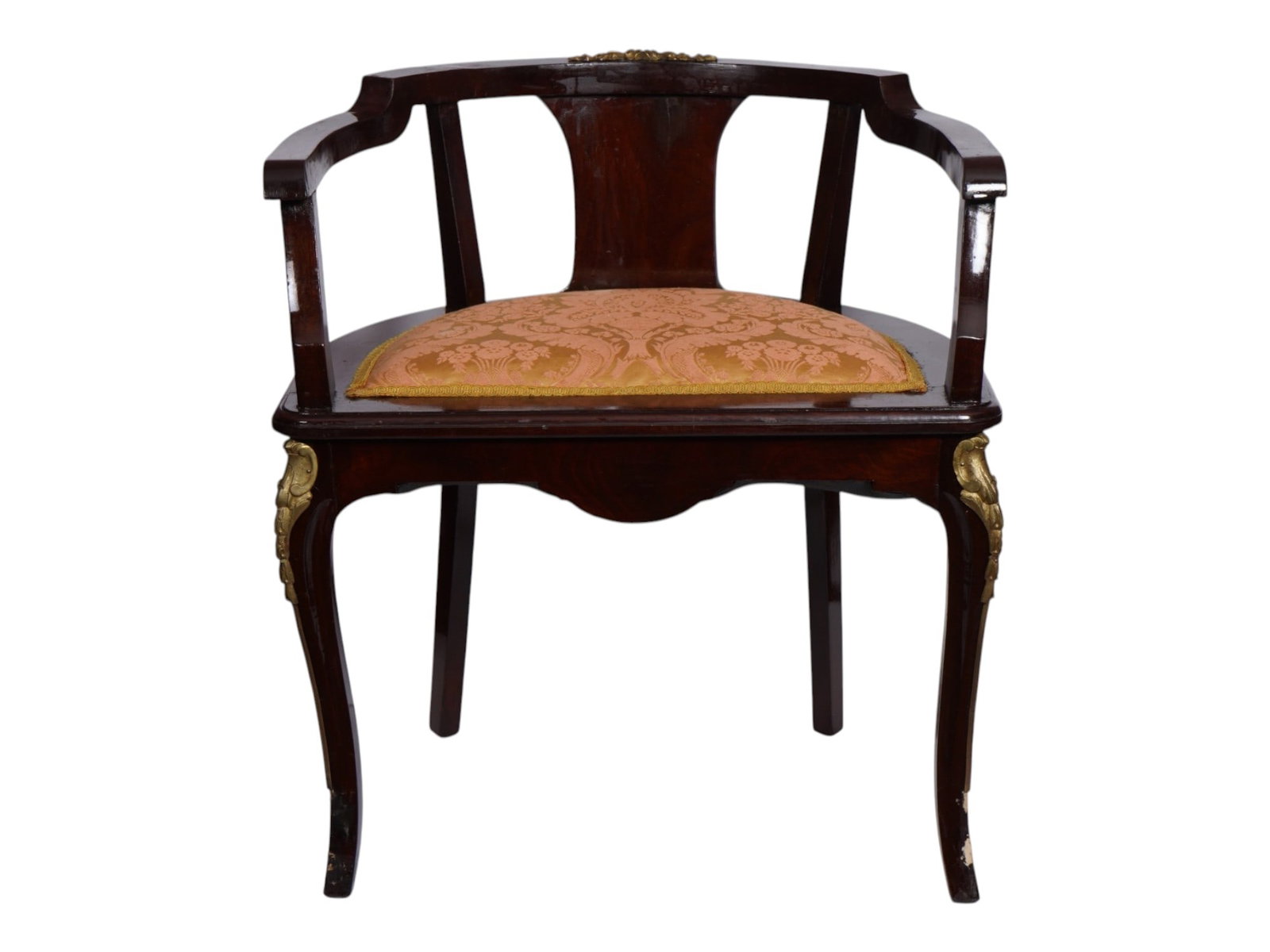 EARLY 20TH C UPHOLSTERED MAHOGANY WOOD DESK CHAIR (1 of 12)