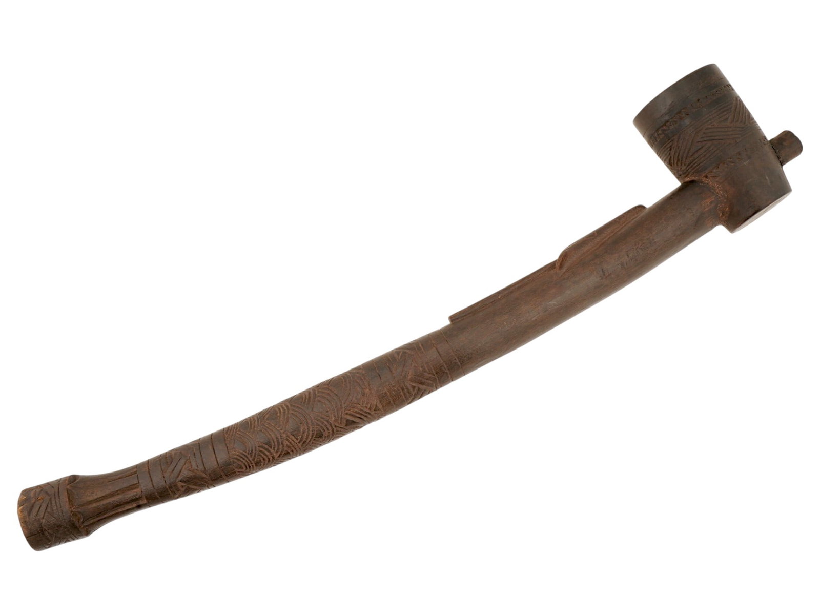AFRICAN KUBA CARVED DARK WOOD TOBACCO PIPE FROM CONGO (1 of 7)