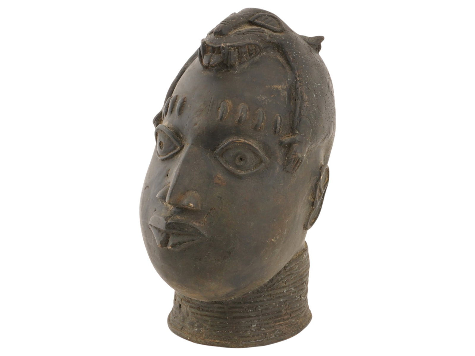 WEST AFRICAN KING OBA BRONZE HEAD MASK KINGDOM OF BENIN (1 of 9)