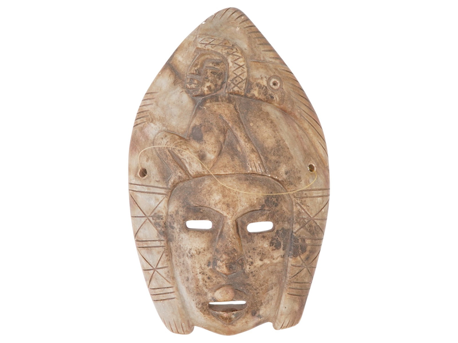 VINTAGE CARVED SOAPSTONE MASK WITH PIERCED EYES MOUTH (1 of 5)