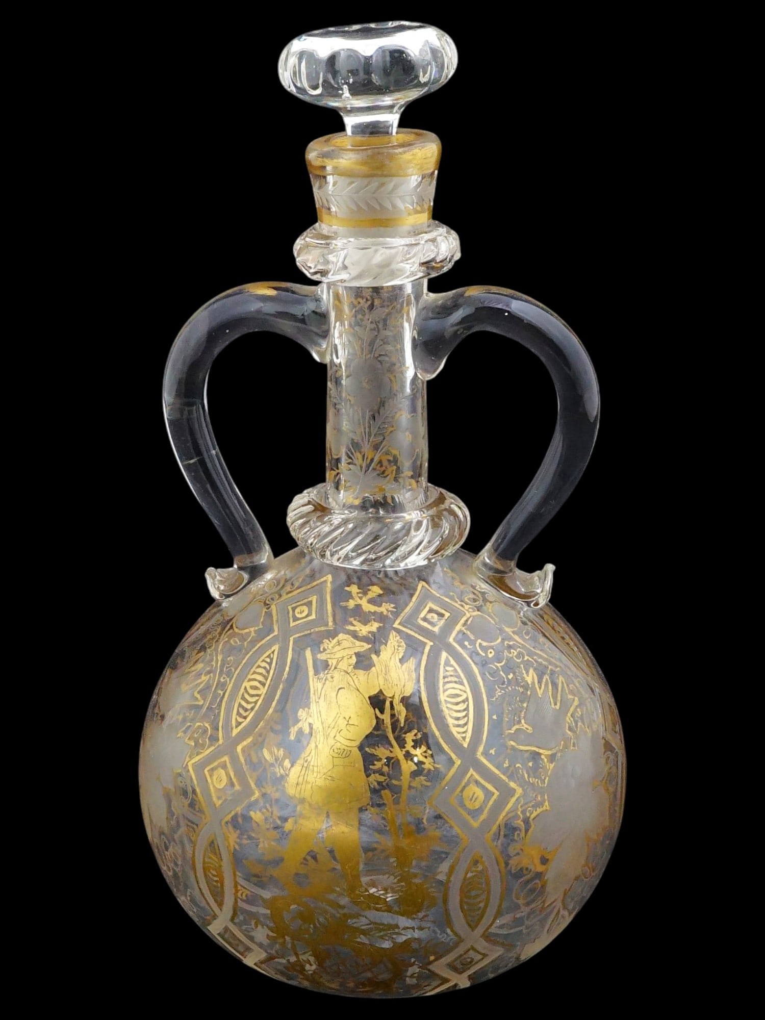 MAMLUK REVIVAL STYLE GILDED GLASS PITCHER W STOPPER (1 of 11)