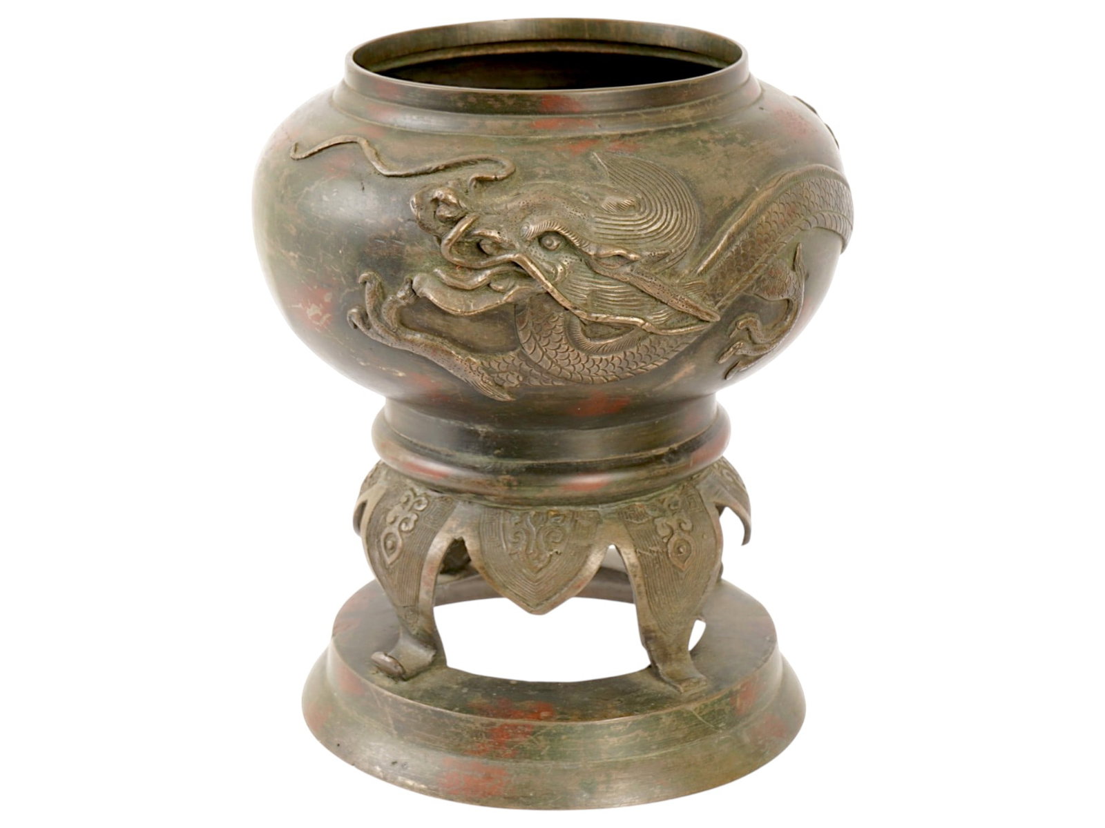 ANTIQUE CHINESE BRONZE VASE LAMP W DRAGON MOTIF (1 of 10)
