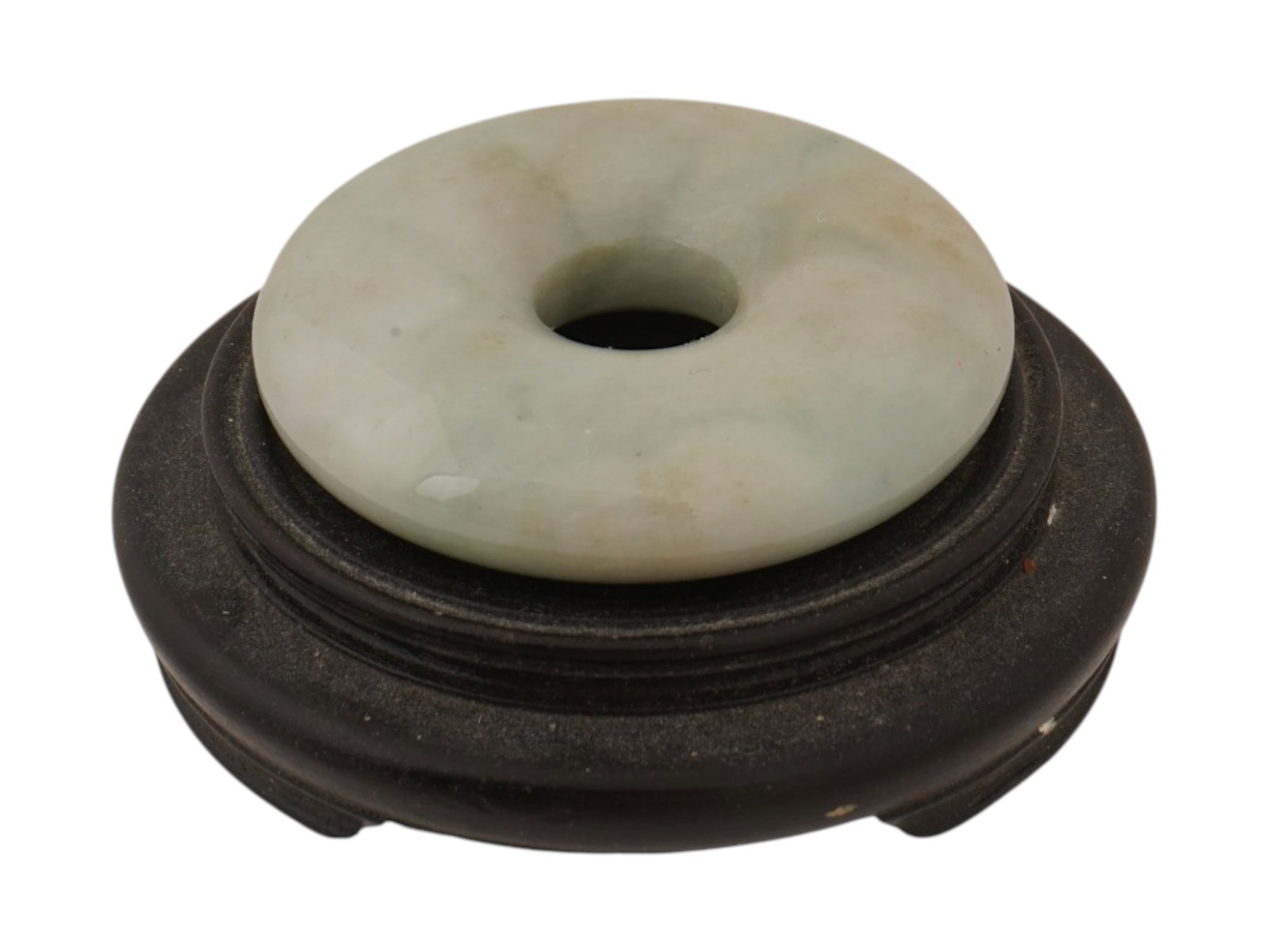 ANTIQUE WHITE JADE BI DISC WITH WOODEN STAND (1 of 3)