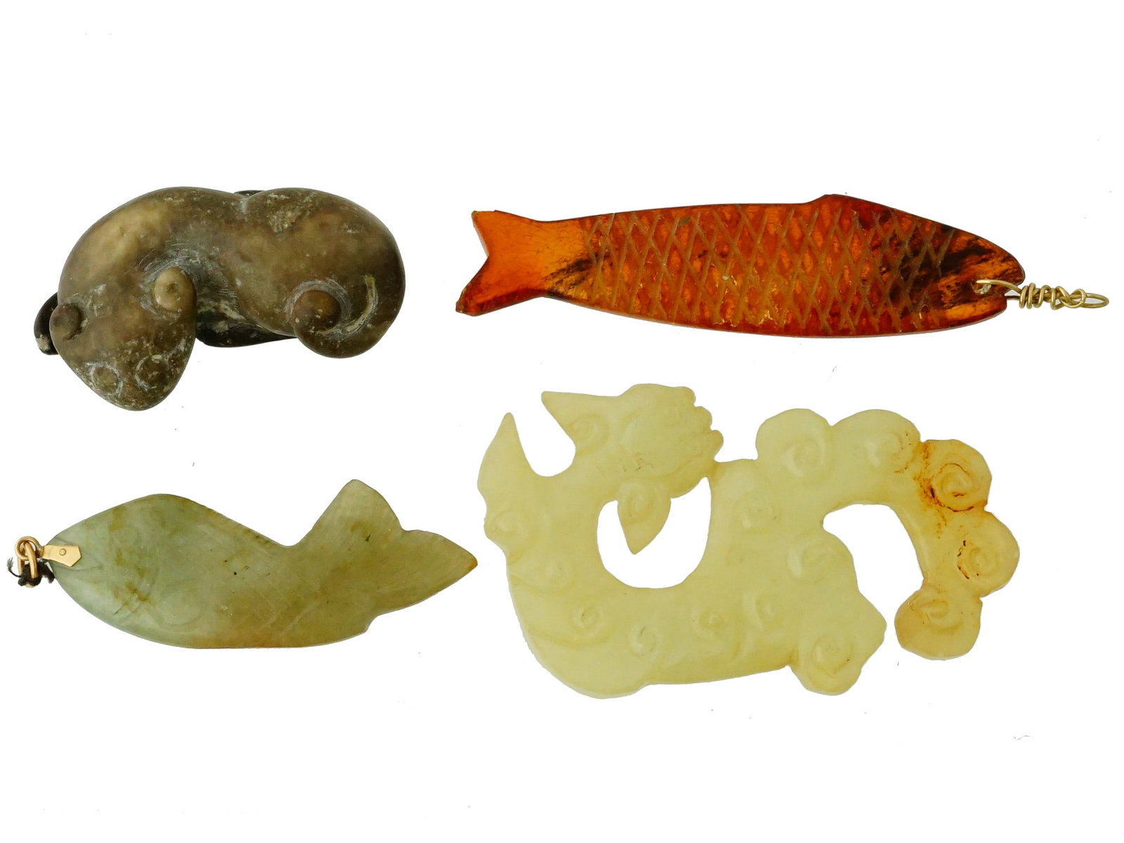 COLLECTION OF CHINESE JADE AMBER FIGURAL PENDANTS (1 of 9)