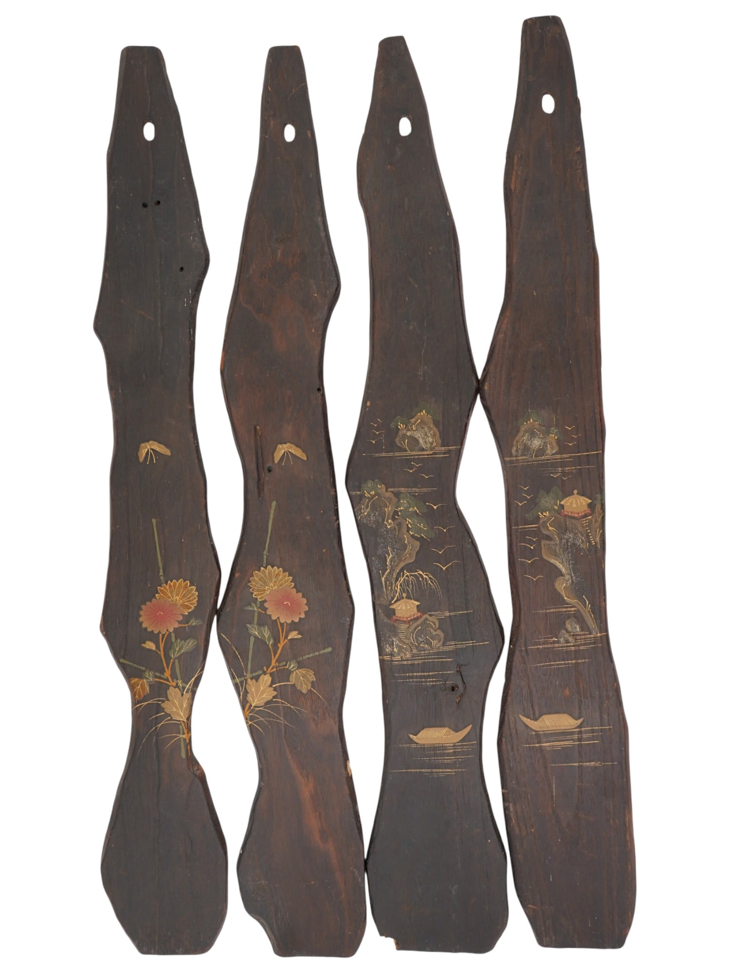 LOT OF FOUR CHINESE HAND PAINTED WOODEN PANELS (1 of 5)