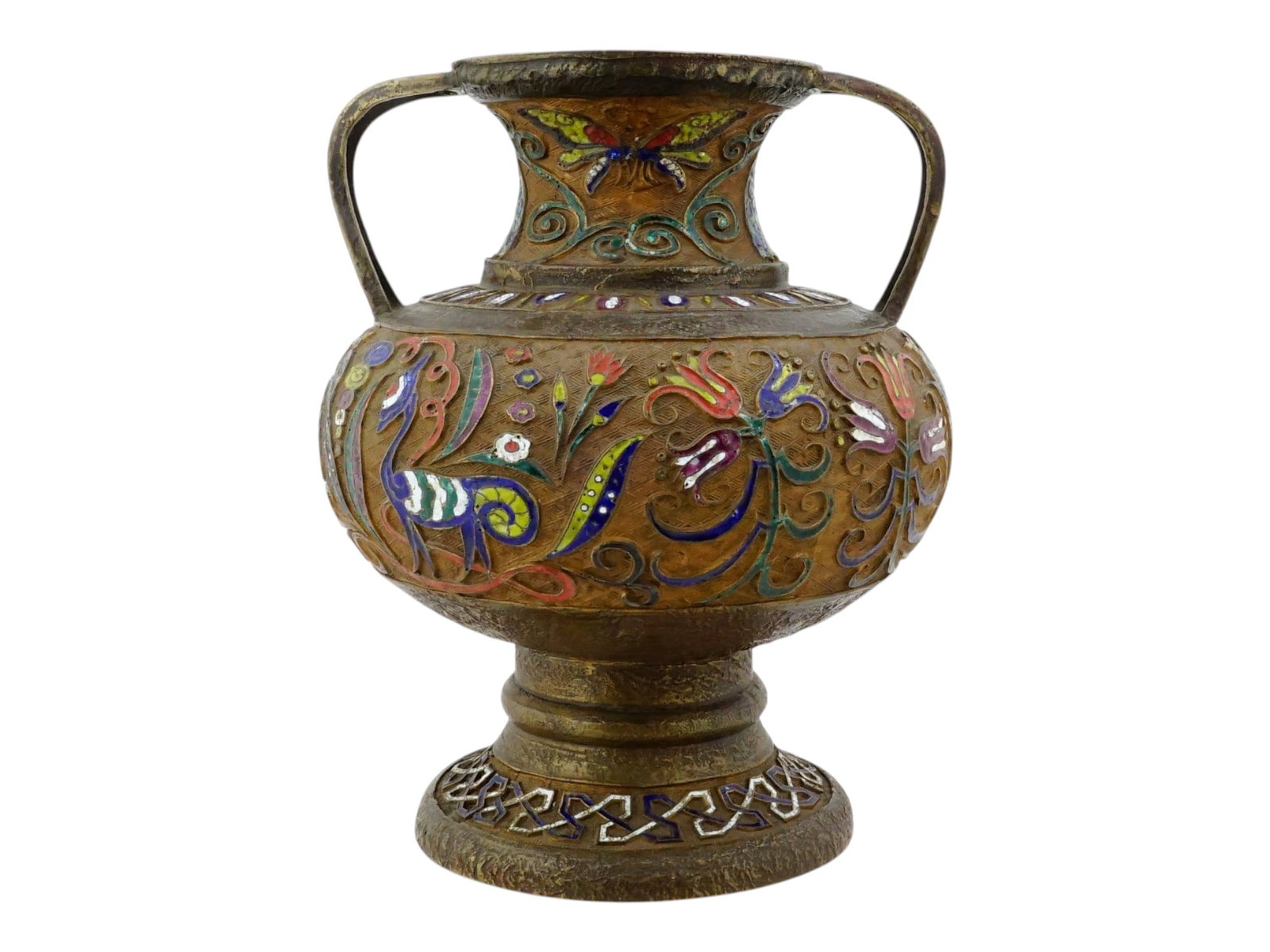 CHINESE TWO HANDLED CHAMPLEVE ENAMEL BRONZE VASE (1 of 11)