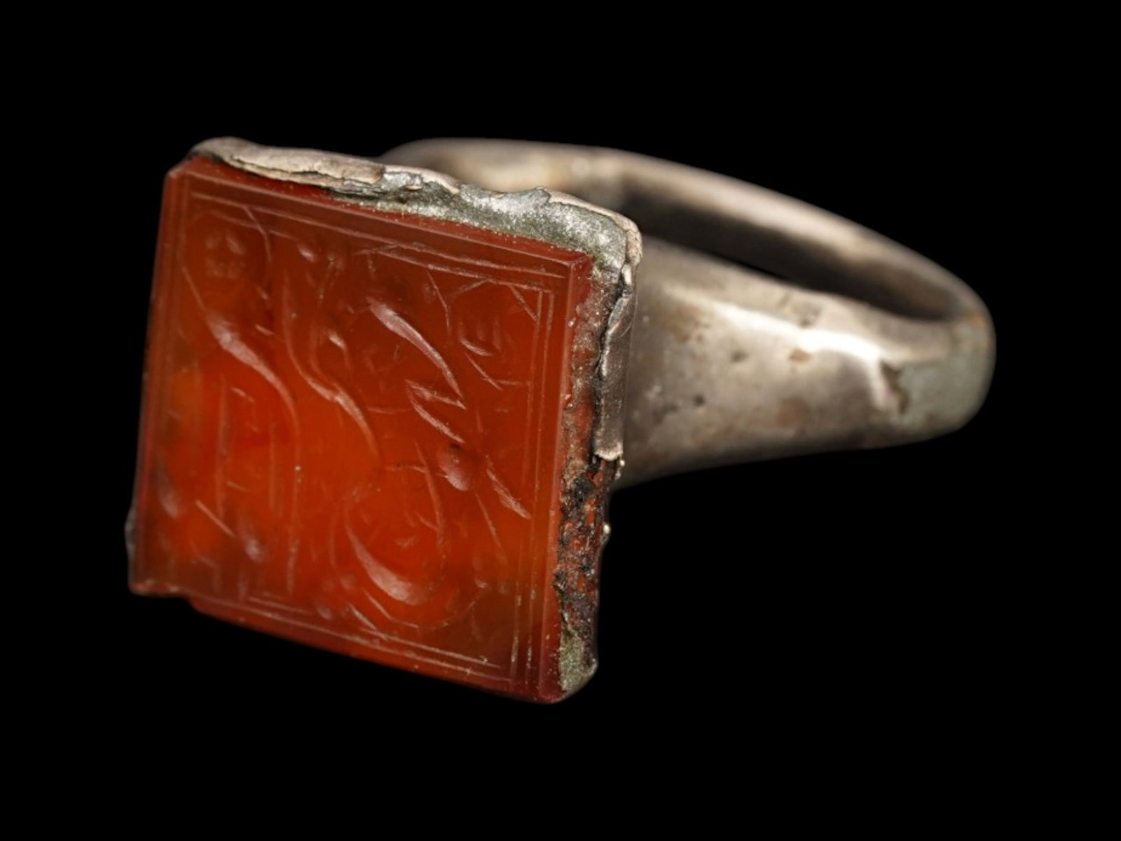 EX RARE ANCIENT ISLAMIC SILVER CARNELIAN RING 600 AD (1 of 6)