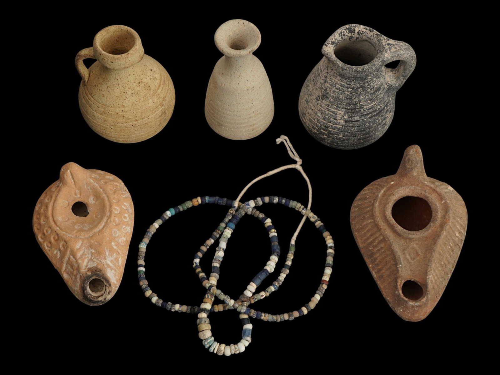 LOT ANCIENT ROMAN TERRACOTTA PIECES GLASS BEAD NECKLACE (1 of 5)