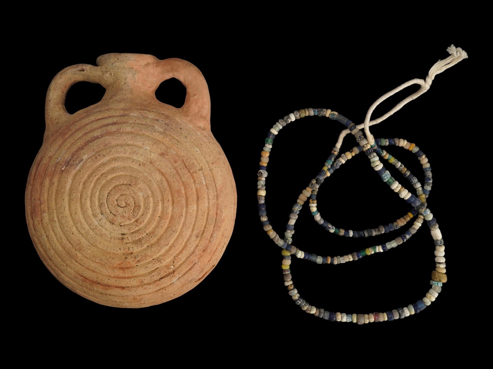 ANCIENT ROMAN TERRACOTA PILGRIM FLASK AND NECKLACE (1 of 4)