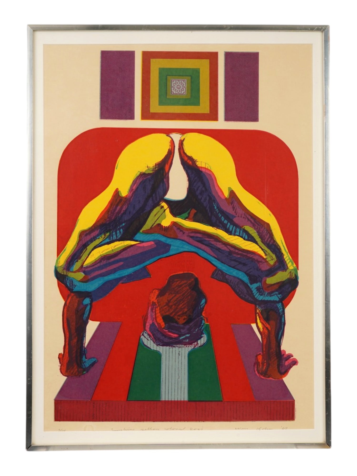 AMERICAN COLOR LITHOGRAPH ATTR WILLIAM KOHN 1967: A vintage American limited edition color lithograph titled The attributed to William Kohn, 1931 to 2004. Numbered in pencil 9 of 14 lower left. Signed in pencil and dated 1967 lower right. The artwork