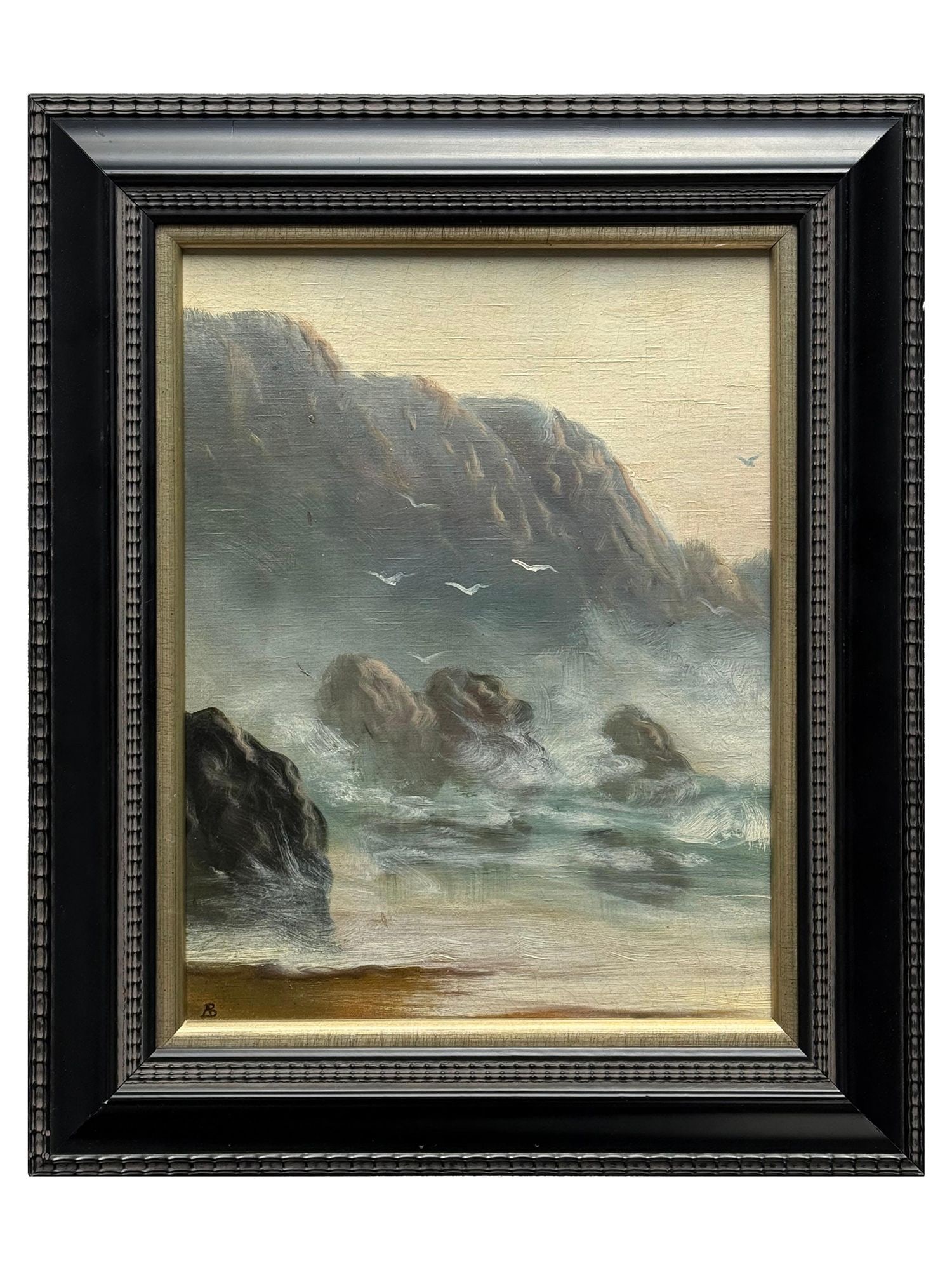 AMERICAN LANDSCAPE OIL PAINTING: Oil painting on board depicting a coastal landscape. Signed lower left. Framed by a black wooden frame. One of a kind artwork. American Landscape Paintings And Art Collectibles. THIS LOT IS ELIGIBLE F