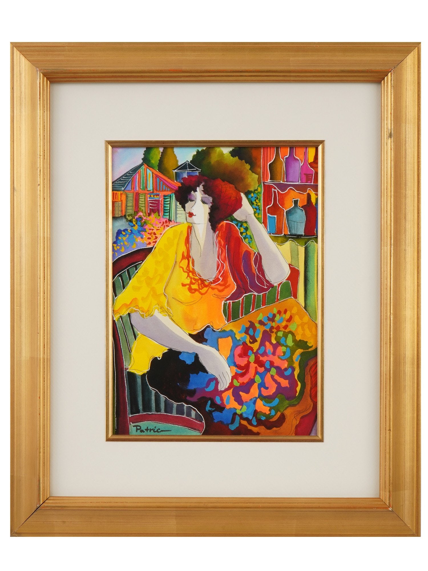 MODERN PAINTING SIGNED PATRICIA GOVEZENSKY PORTRAIT: A modern mixed media painting on paper depicting a stylized female figure. Signed Patricia lower left for Patricia Govezensky. Framed. Modern Portrait Paintings And Art Collectibles. THIS LOT IS ELIGI