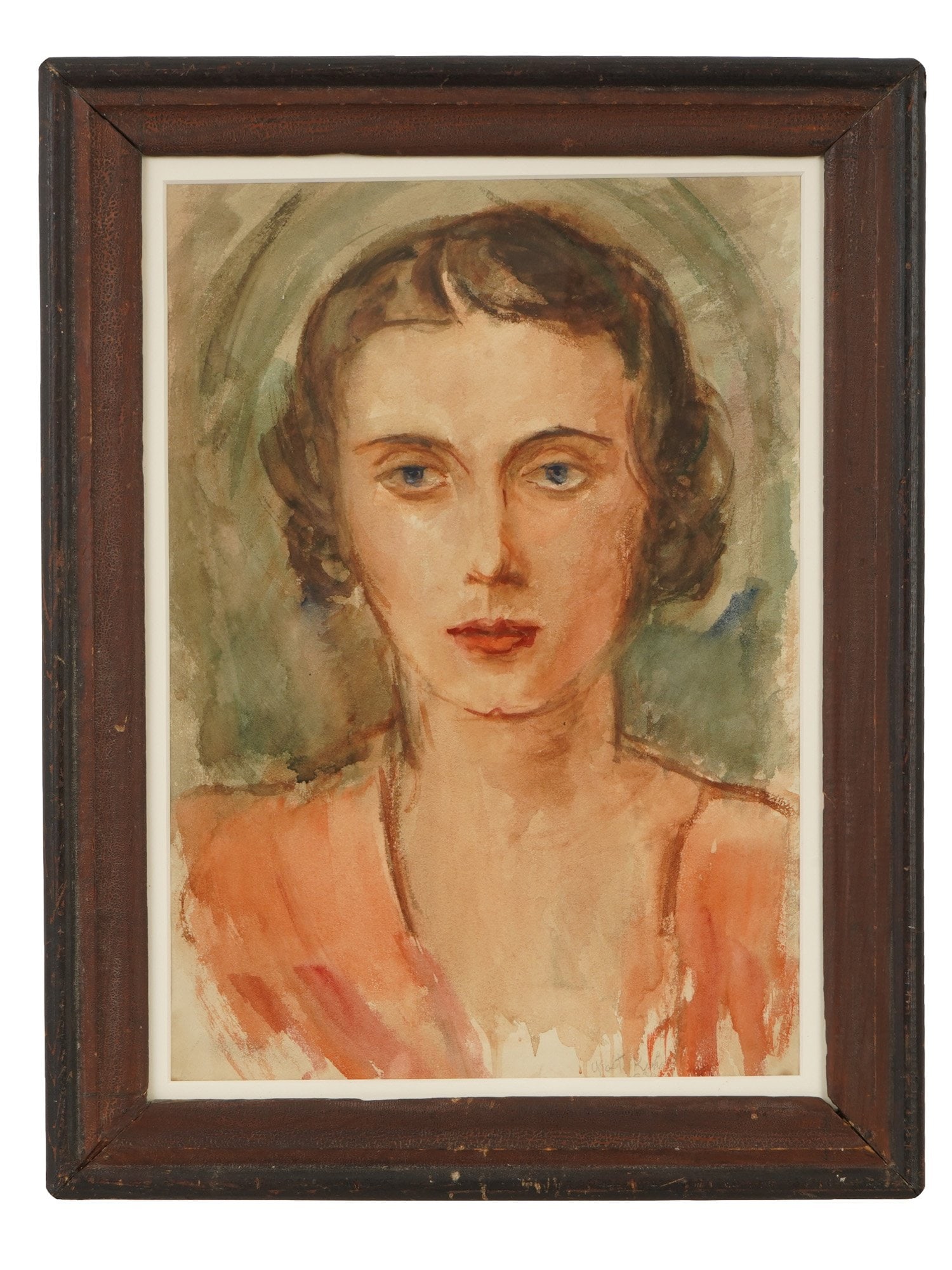 AFTER WALT KUHN AMERICAN PORTRAIT WATERCOLOR PAINTING: After Walt Kuhn, American, 1877 to 1949, watercolor on paper. Portrait of a young woman. Signed and dated 1930 lower right. Framed. Walt Kuhn received great acclaim during his lifetime for the bold si