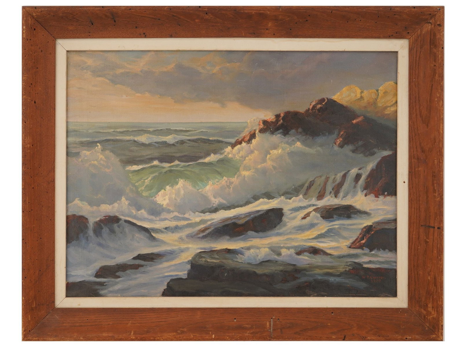 VINTAGE OIL SEASCAPE PAINTING BY W R CARRIERO (1 of 5)