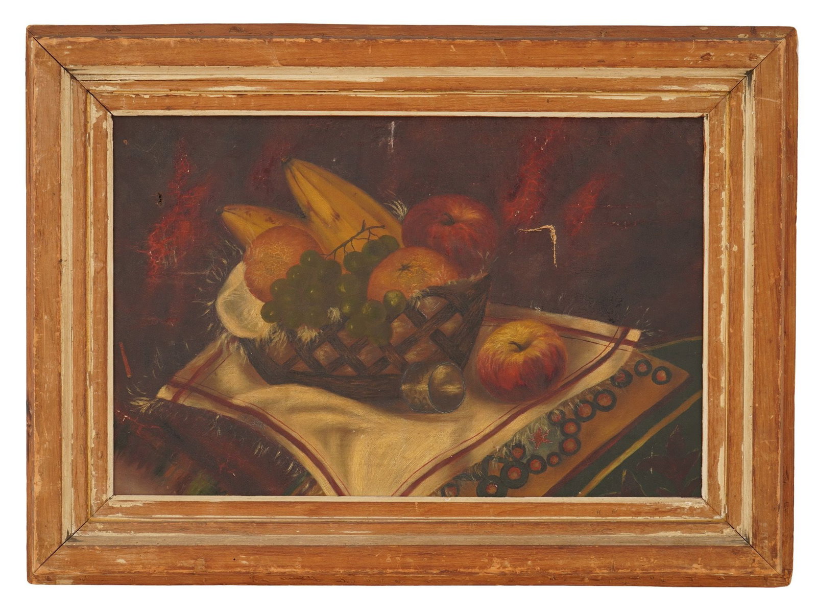 ANTIQUE STILL LIFE PAINTING A WOVEN BASKET WITH FRUIT (1 of 5)
