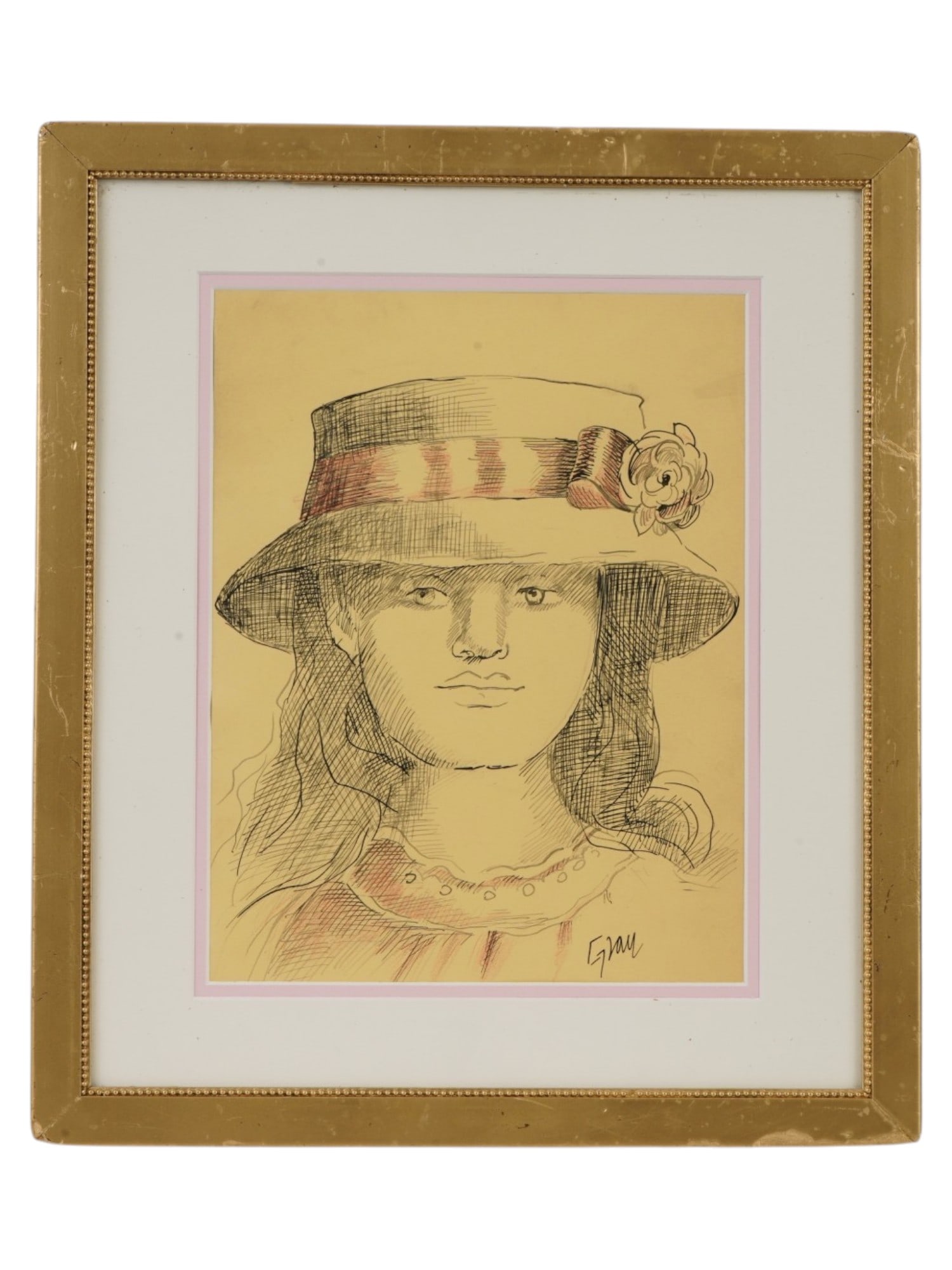 ATTR TO ENRIQUE GRAU COLOMBIAN INK PENCIL PAINTING (1 of 4)