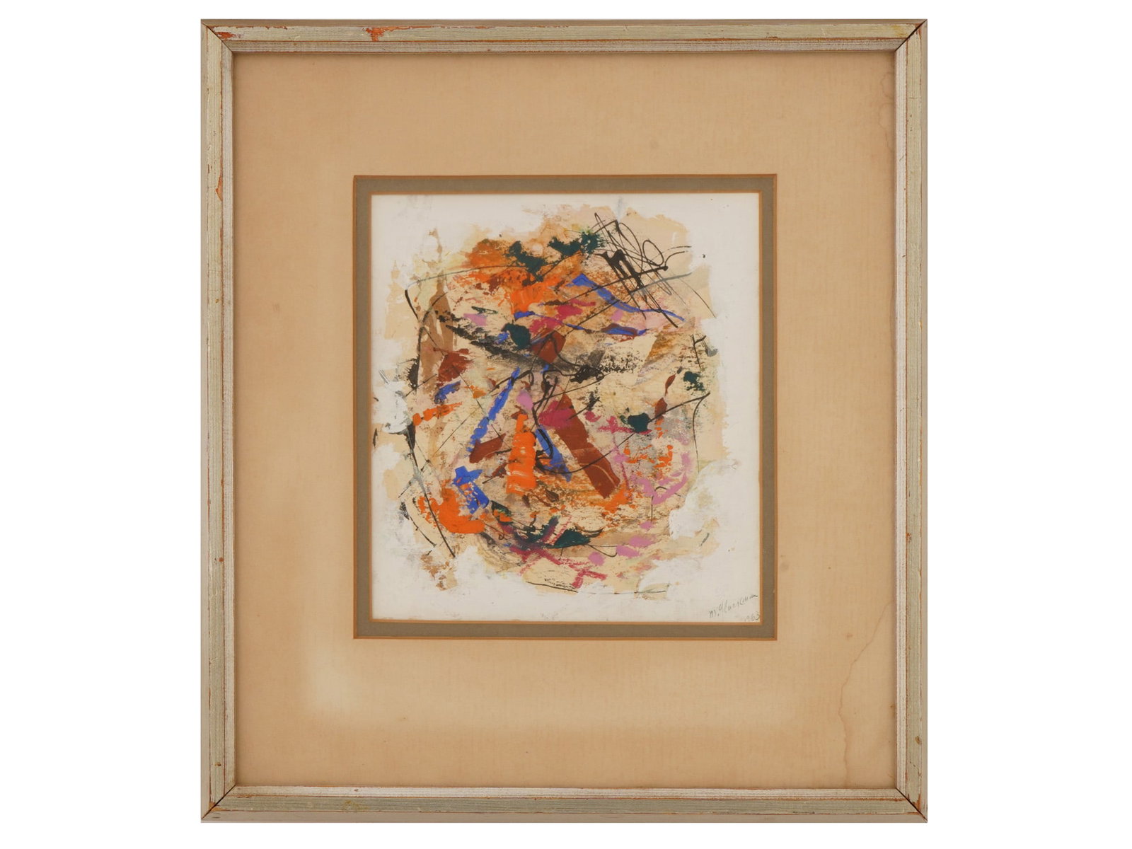 MODERNIST ABSTRACT ACRYLIC PAINTING BY MORRIS GLUCKMAN: Morris Gluckman, Ukrainian, American, 1894 to c. 1966, an acrylic painting on paper depicting an abstract composition. Signed and dated 1963, lower right. Framed. Morris Gluckman was a Ukrainian born 