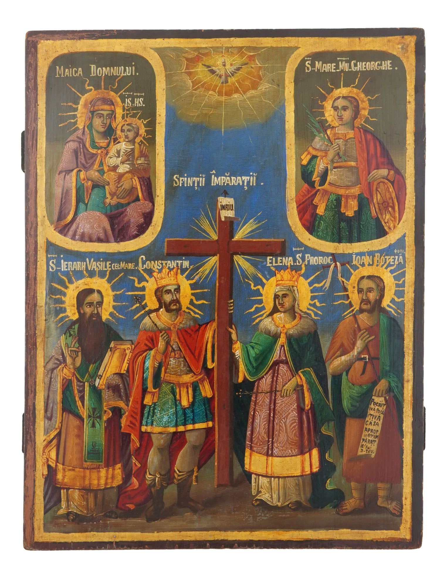 ANTIQUE 19TH CEN ROMANIAN ICON OF SELECTED SAINTS (1 of 4)