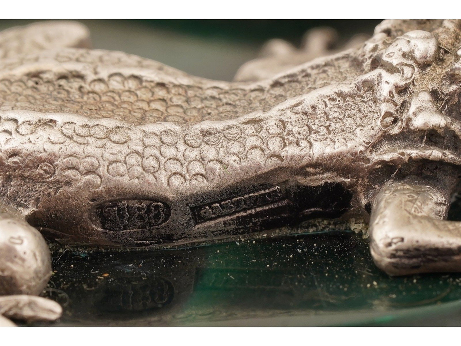 RUSSIAN SILVER LIZARD FIGURINE RUBY EYES MALACHITE BASE - 6