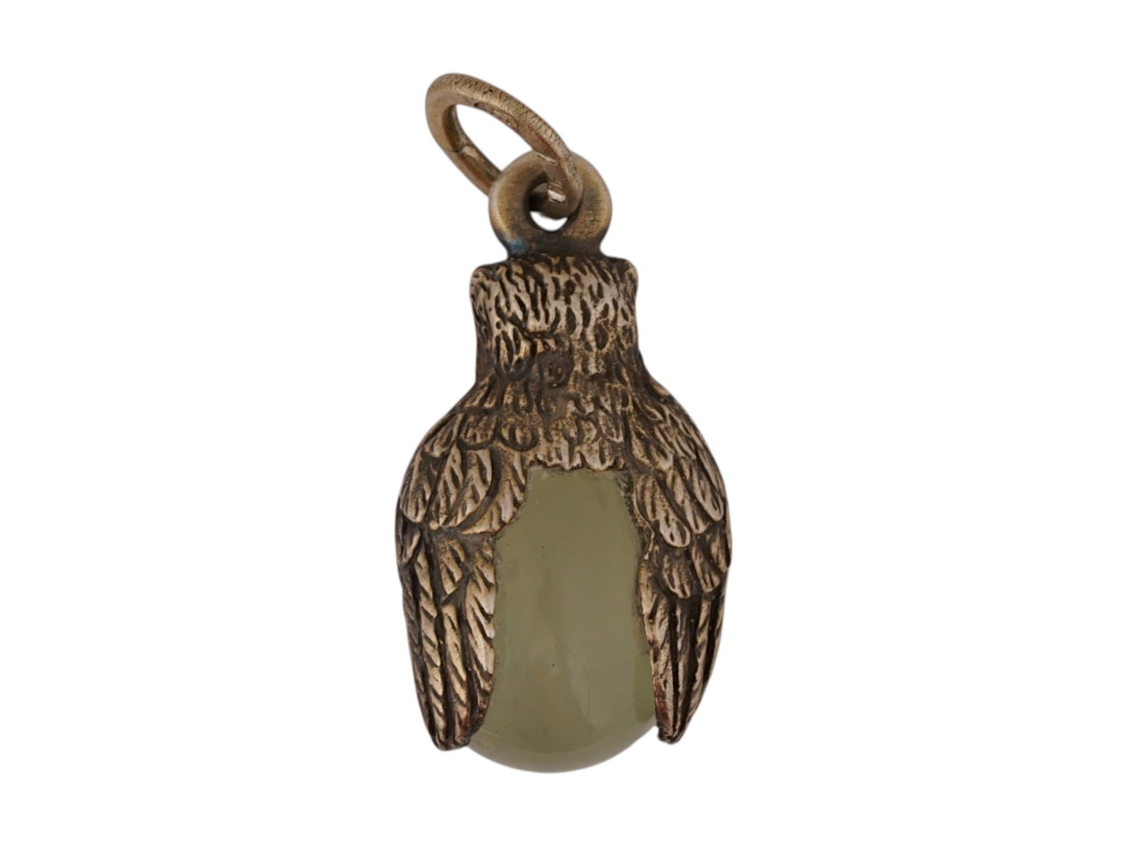 RUSSIAN SILVER JADE RUBY OWL EASTER EGG PENDANT - 2