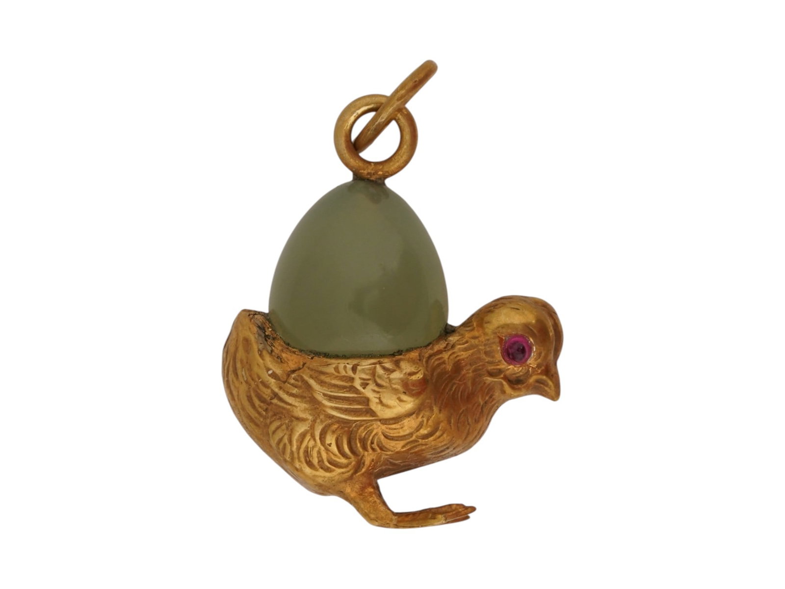 RUSSIAN SILVER BOWENITE CHICK EASTER EGG PENDANT W RUBY - 2